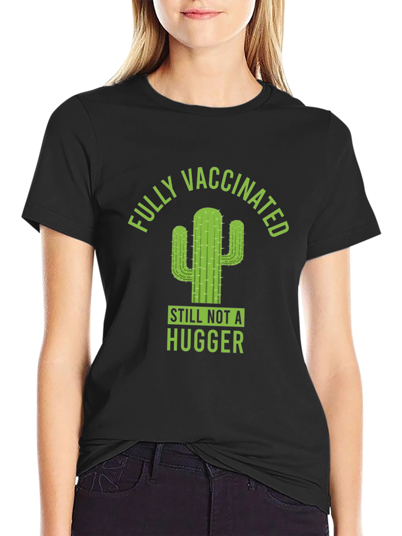 Black Fully Vaccinated Cactus Graphic T-Shirt view 2