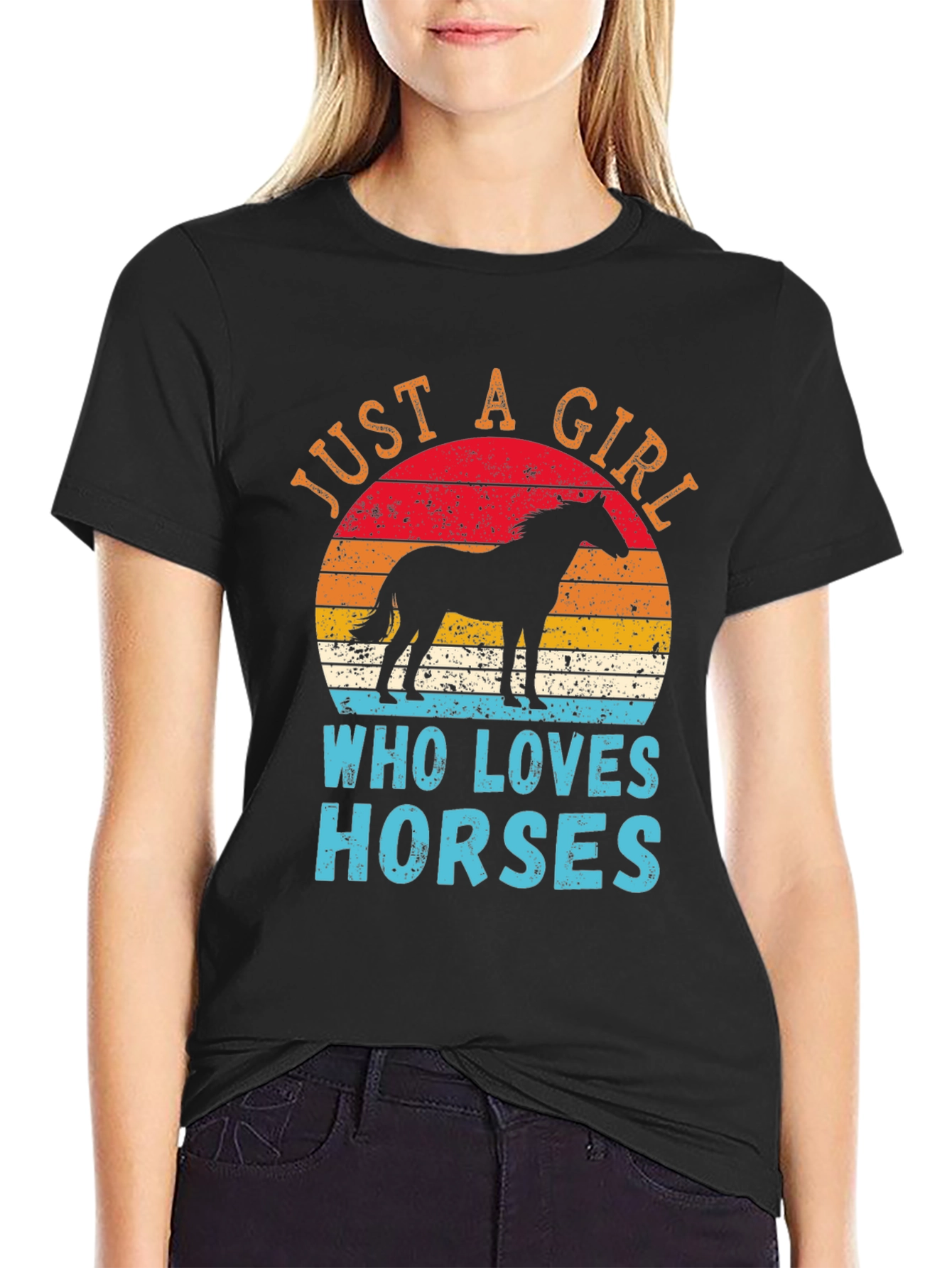 Black Just A Girl Who Loves Horses Black T-Shirt view 2