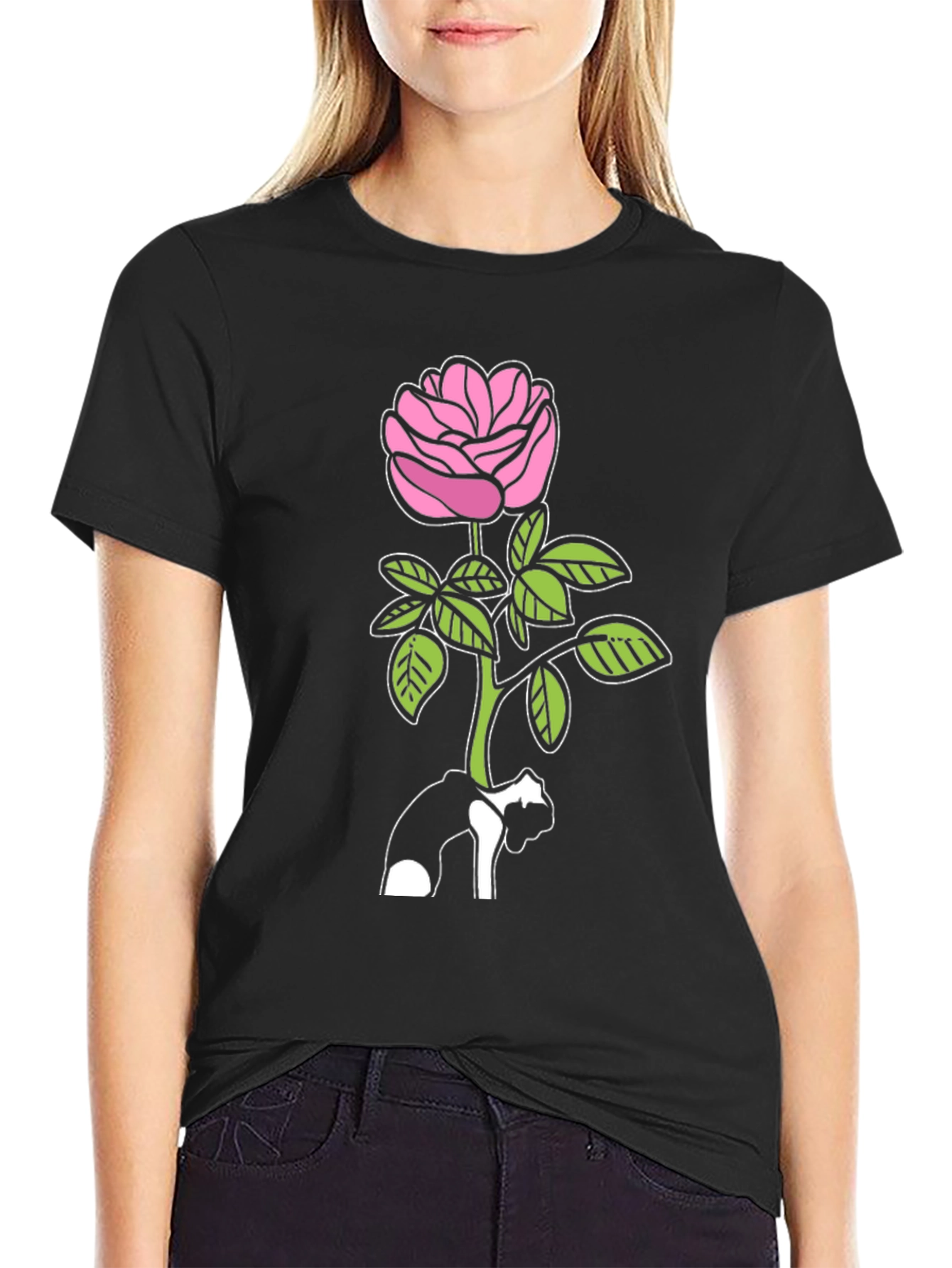Black Rose Graphic Black T-Shirt - Stylish Floral Tee view 2