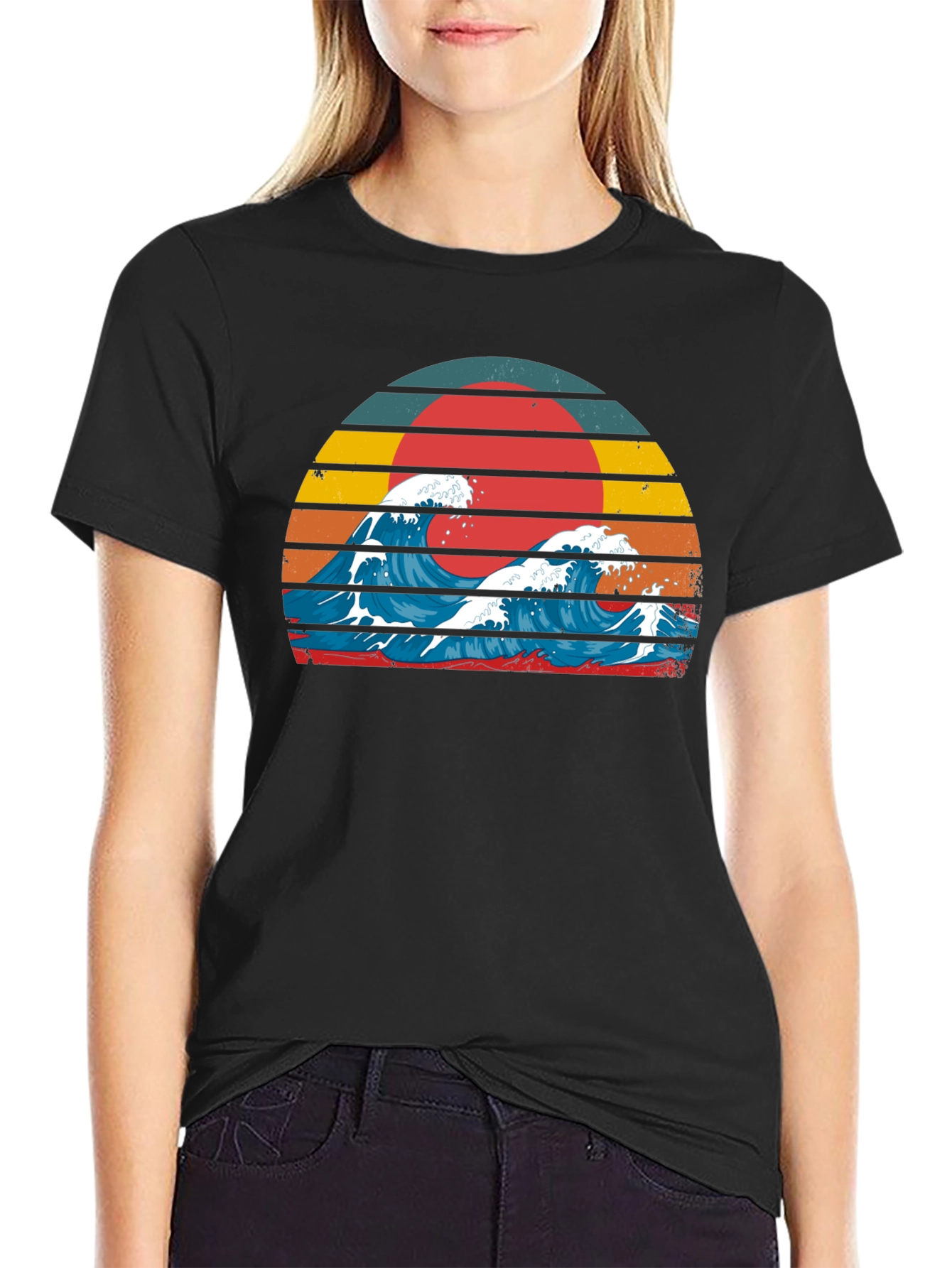 Black Retro Wave Graphic Tee - Vintage Style T-Shirt view 2