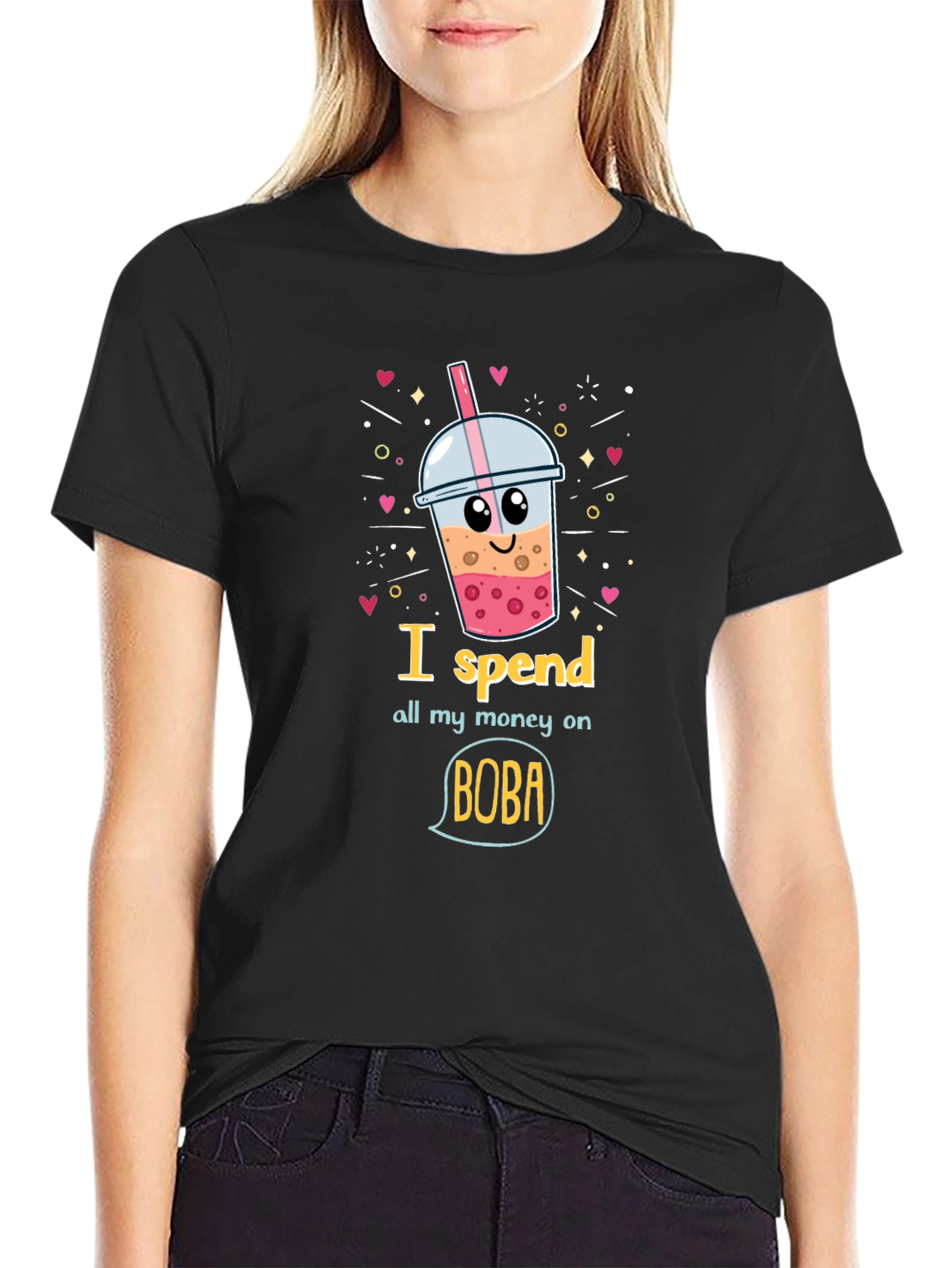 Black Boba Lover Tee: I Spend All My Money On Boba! view 2