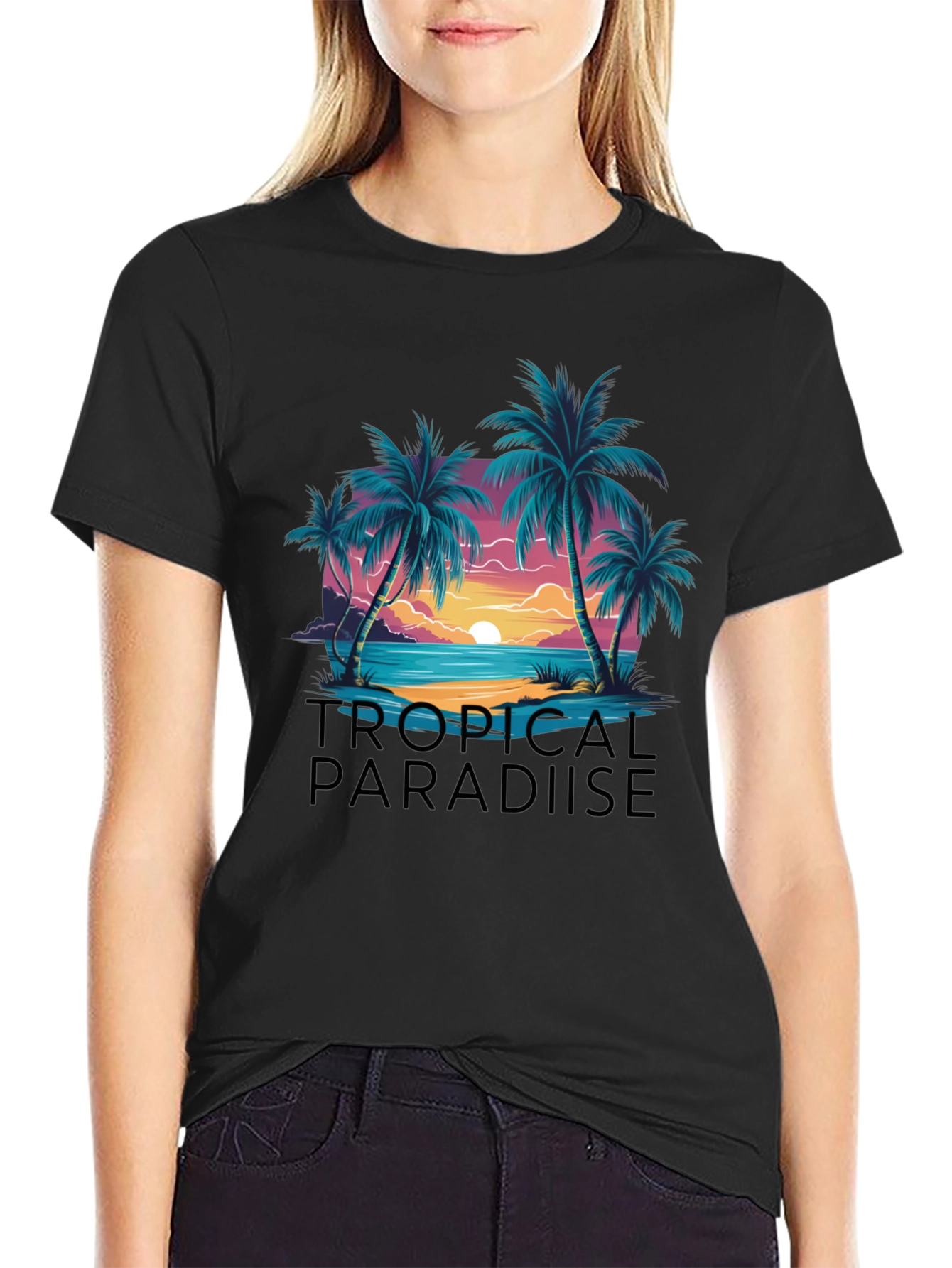 Black Tropical Paradise Graphic Tee - Island Getaway view 2