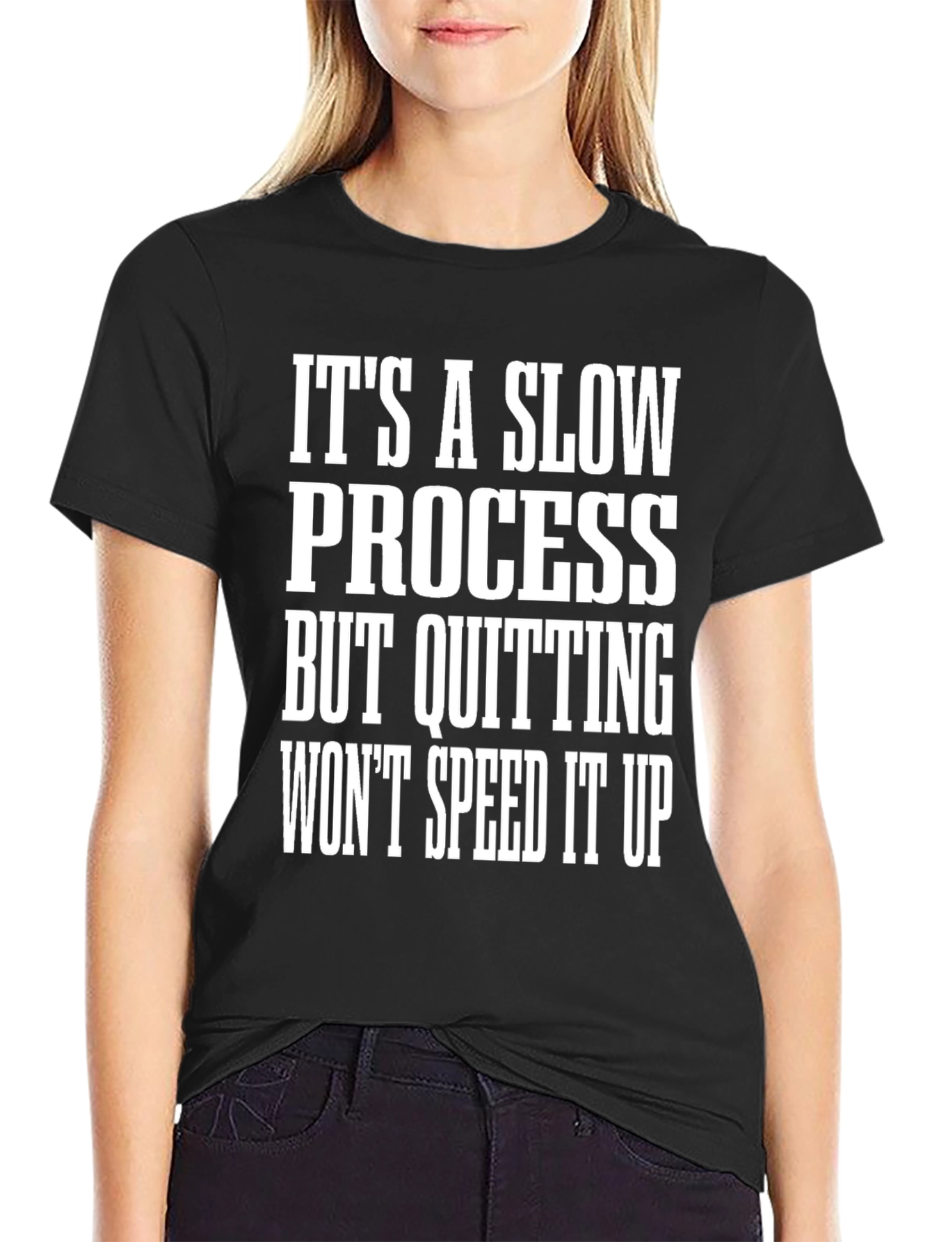 Black Motivational Graphic Tee - Slow Process, No Quitting view 2