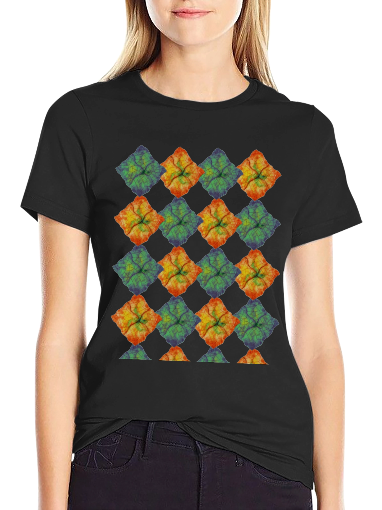 Black Abstract Geometric Pattern Black T-Shirt view 2