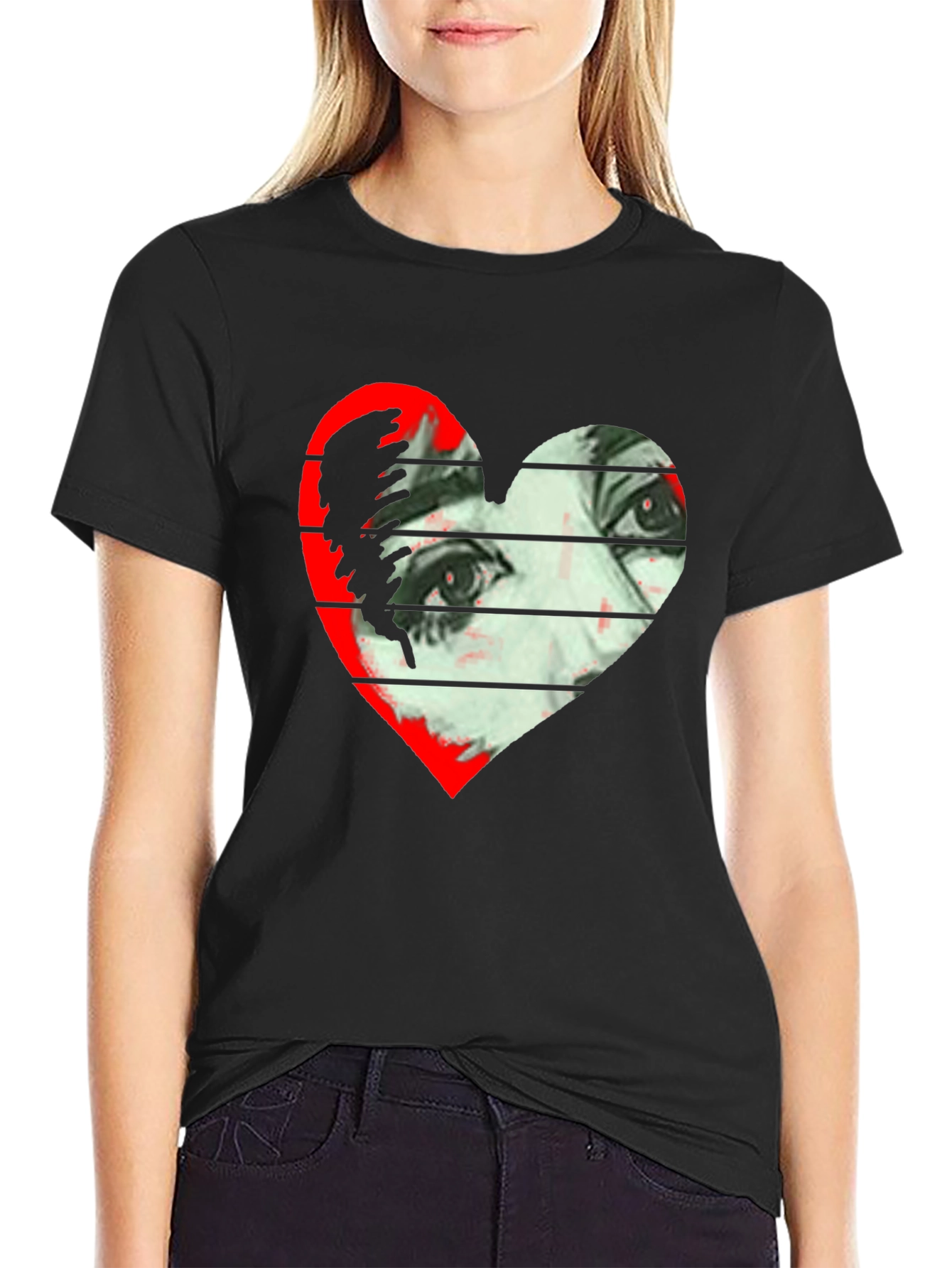 Black Heart Eyes Graphic Tee - Modern Art T-Shirt view 2