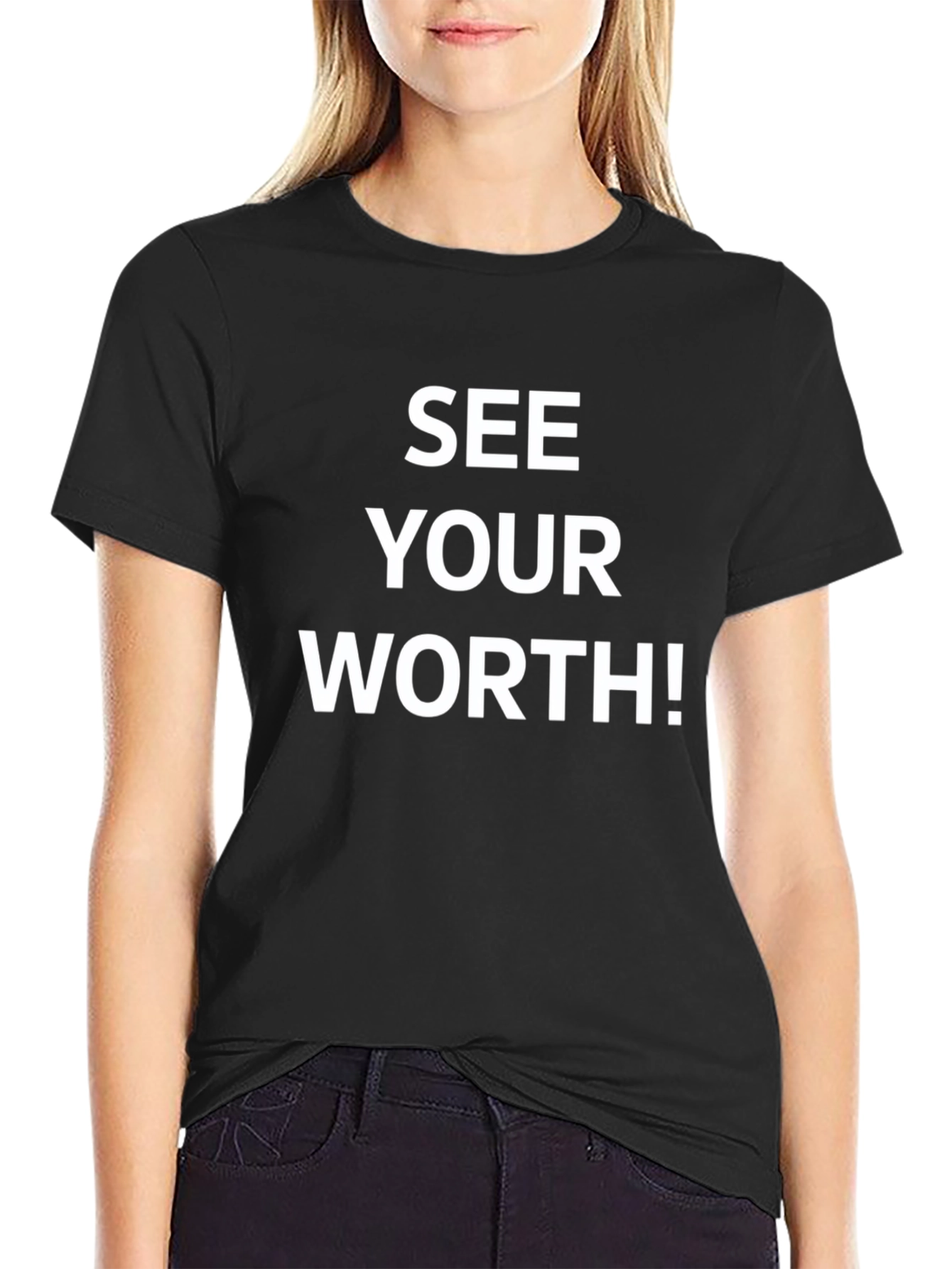 Black See Your Worth! Motivational Graphic Tee - Black view 2