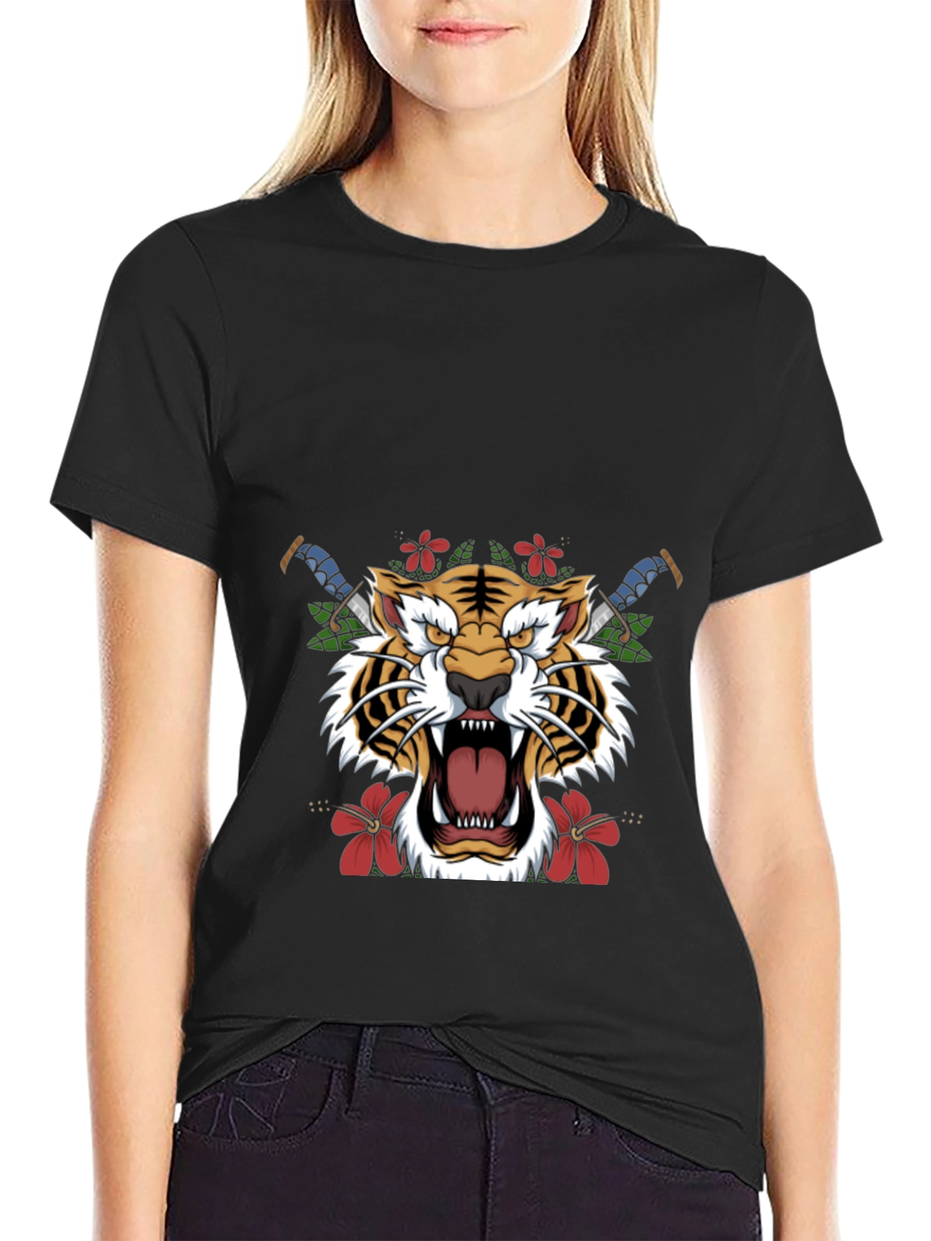Black Tiger Graphic Print Black T-Shirt view 2