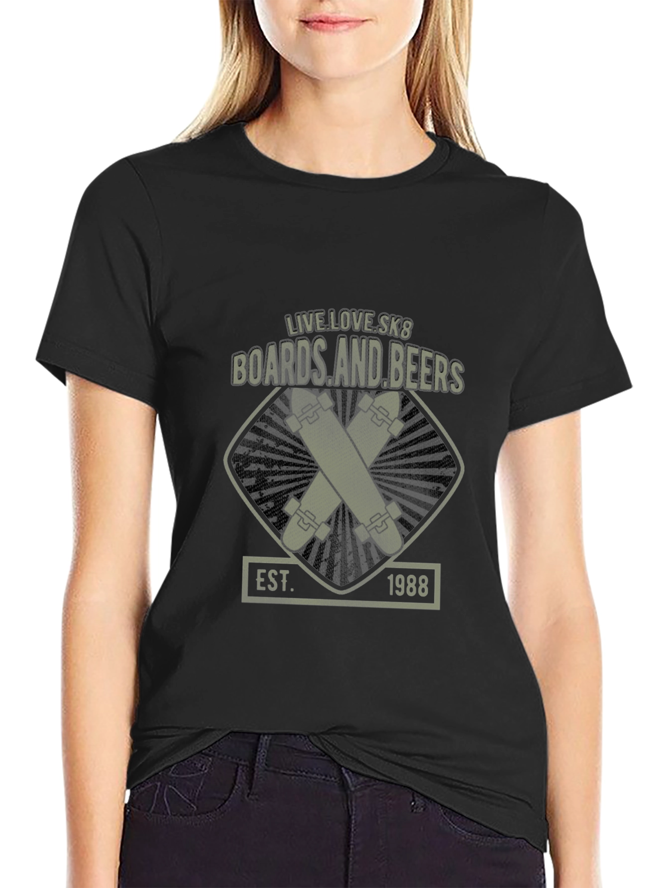Black Boards and Beers Graphic T-Shirt - Live Love Skate - Black view 2