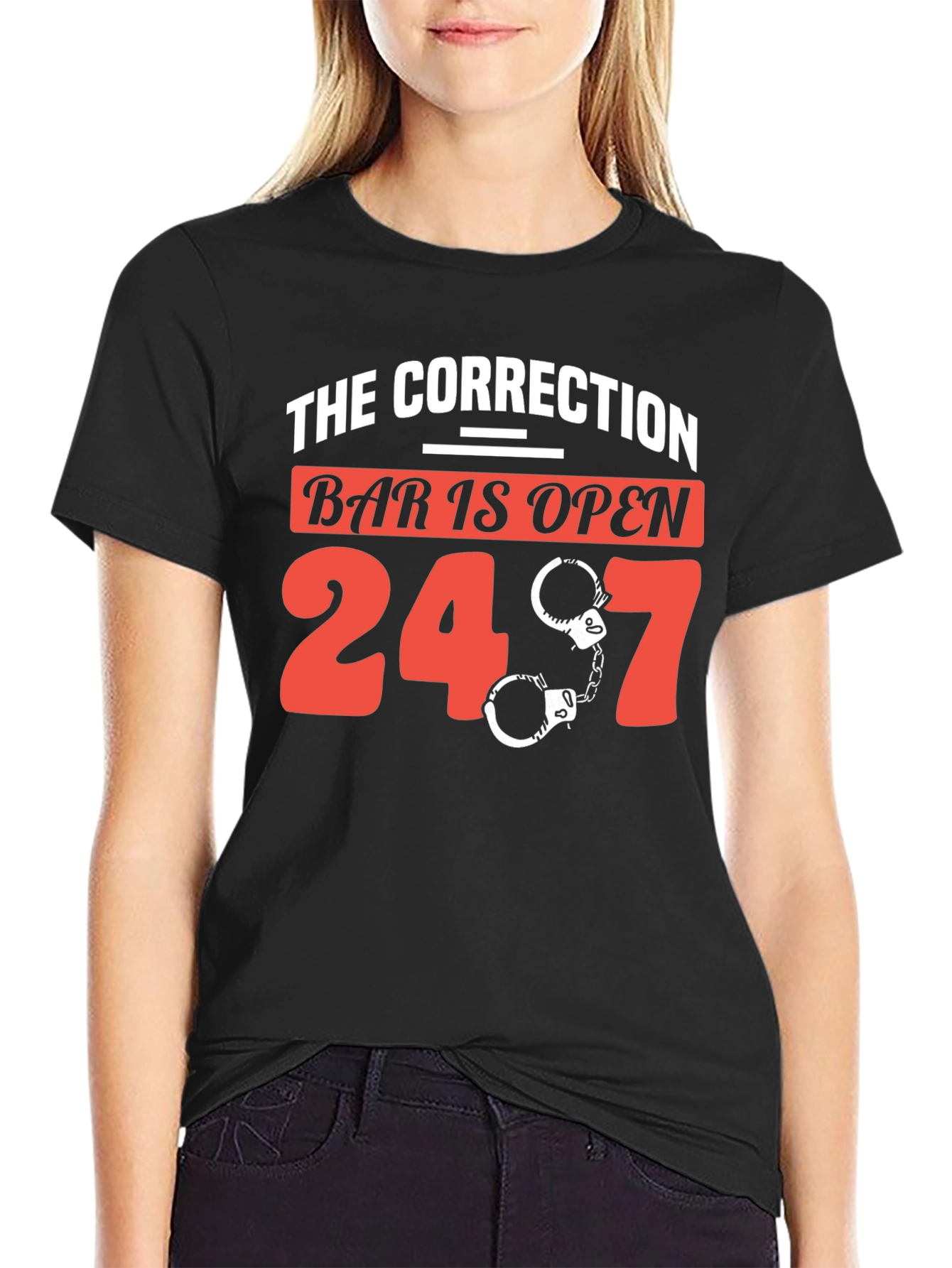 Black The Correction Bar is Open 24/7 Graphic T-Shirt view 2
