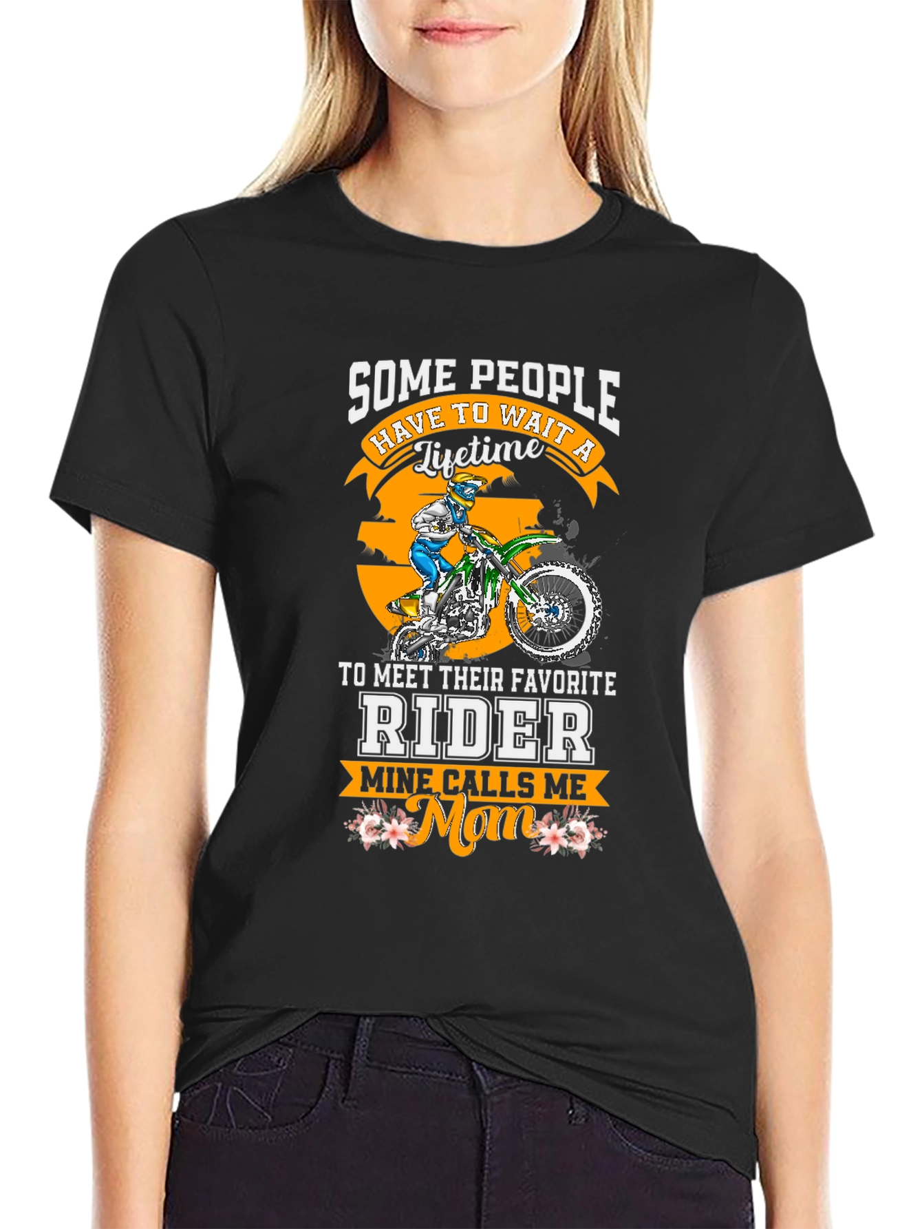 Black Dirt Bike Rider Mom T-Shirt view 2