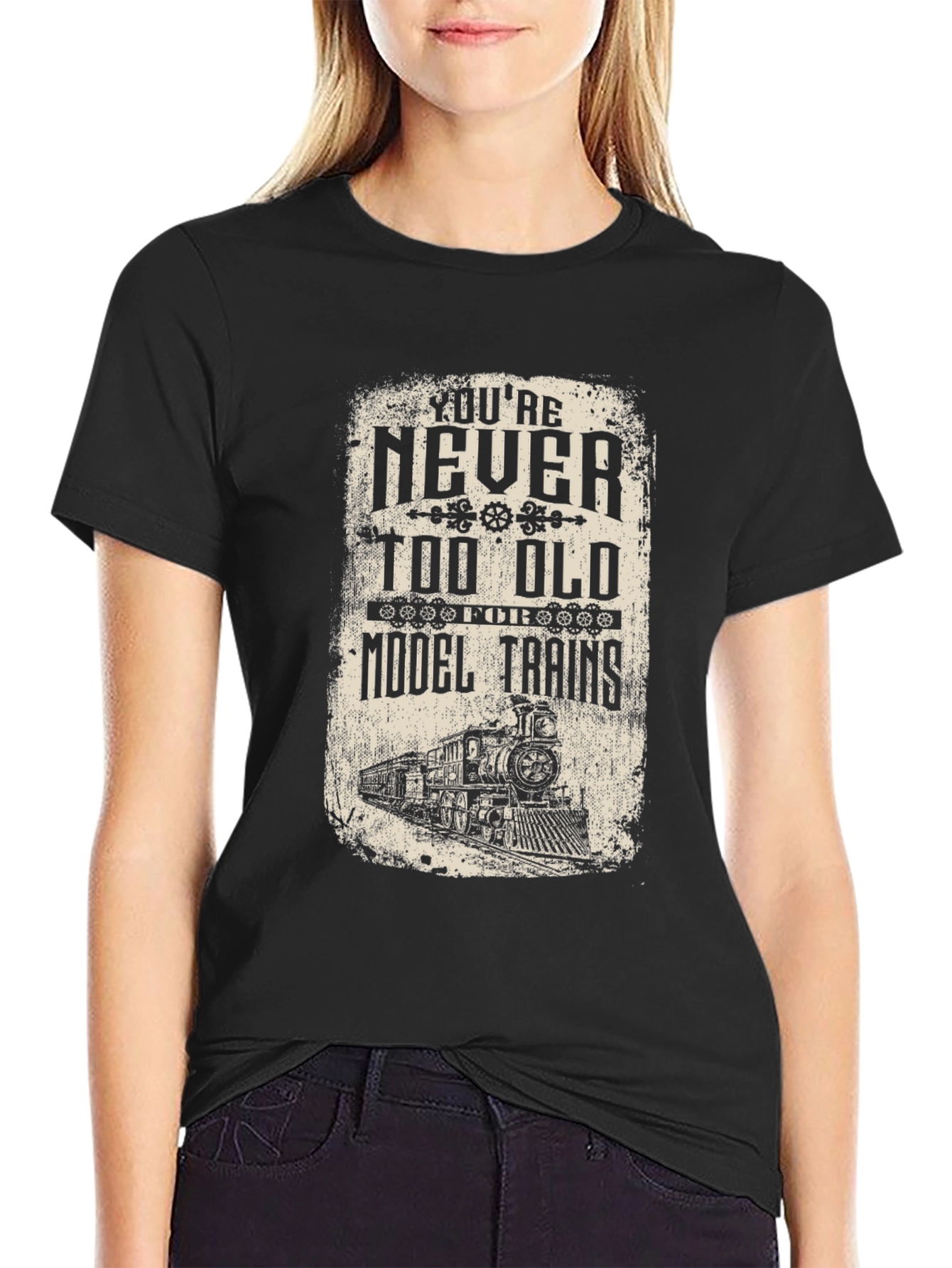 Black Model Train Enthusiast Black T-Shirt view 2