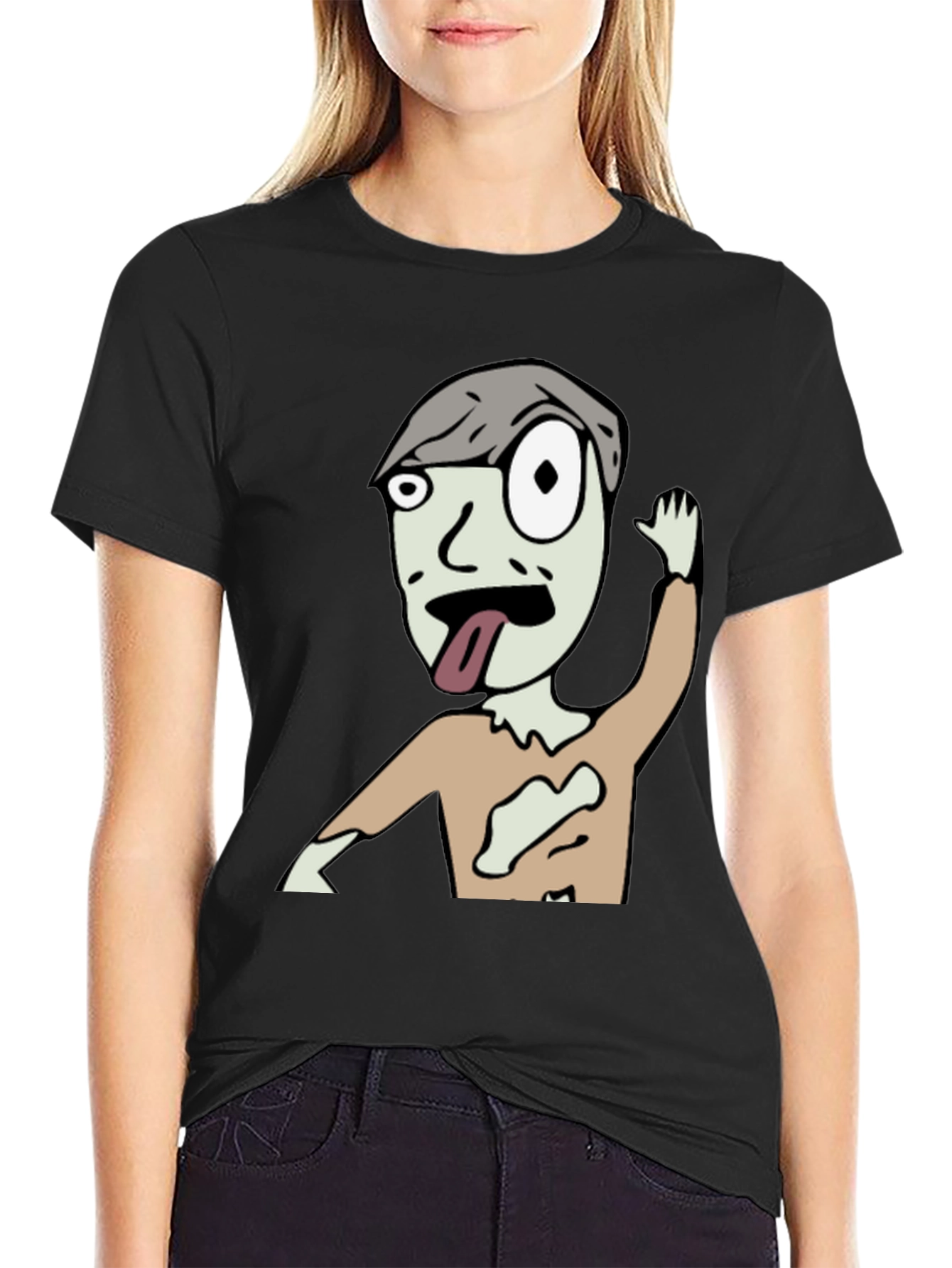 Black Zombie Cartoon Graphic Black T-Shirt view 2