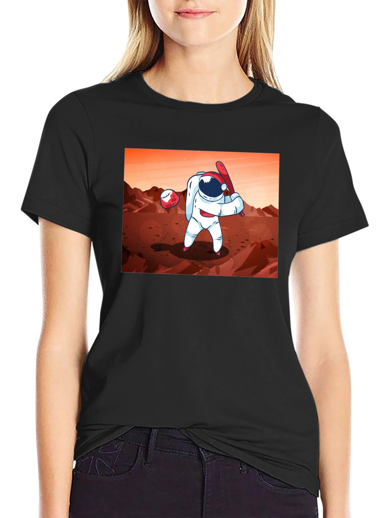 Black Astronaut Baseball on Mars Graphic T-Shirt view 2