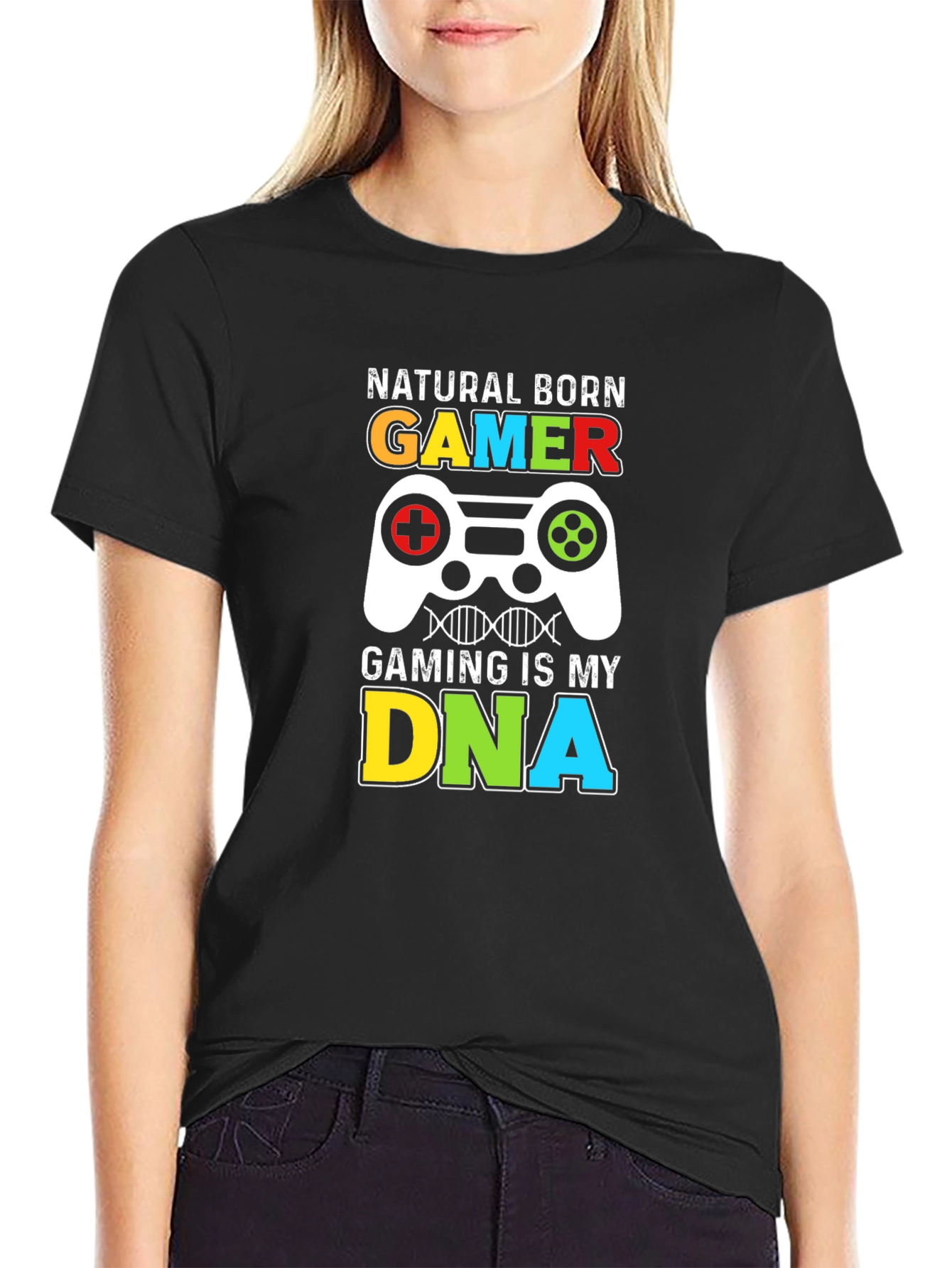 Black Natural Born Gamer T-Shirt - Gaming is My DNA view 2