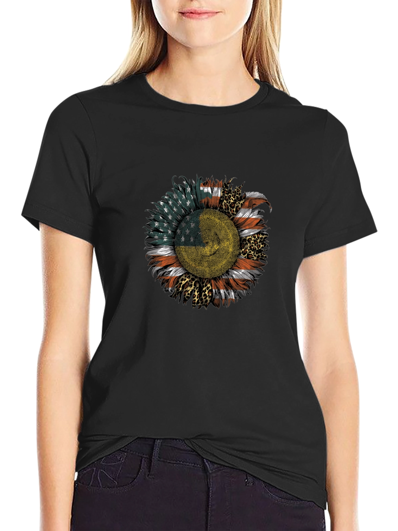 Black USA Ukraine Flag Sunflower Men's Black T-Shirt view 2