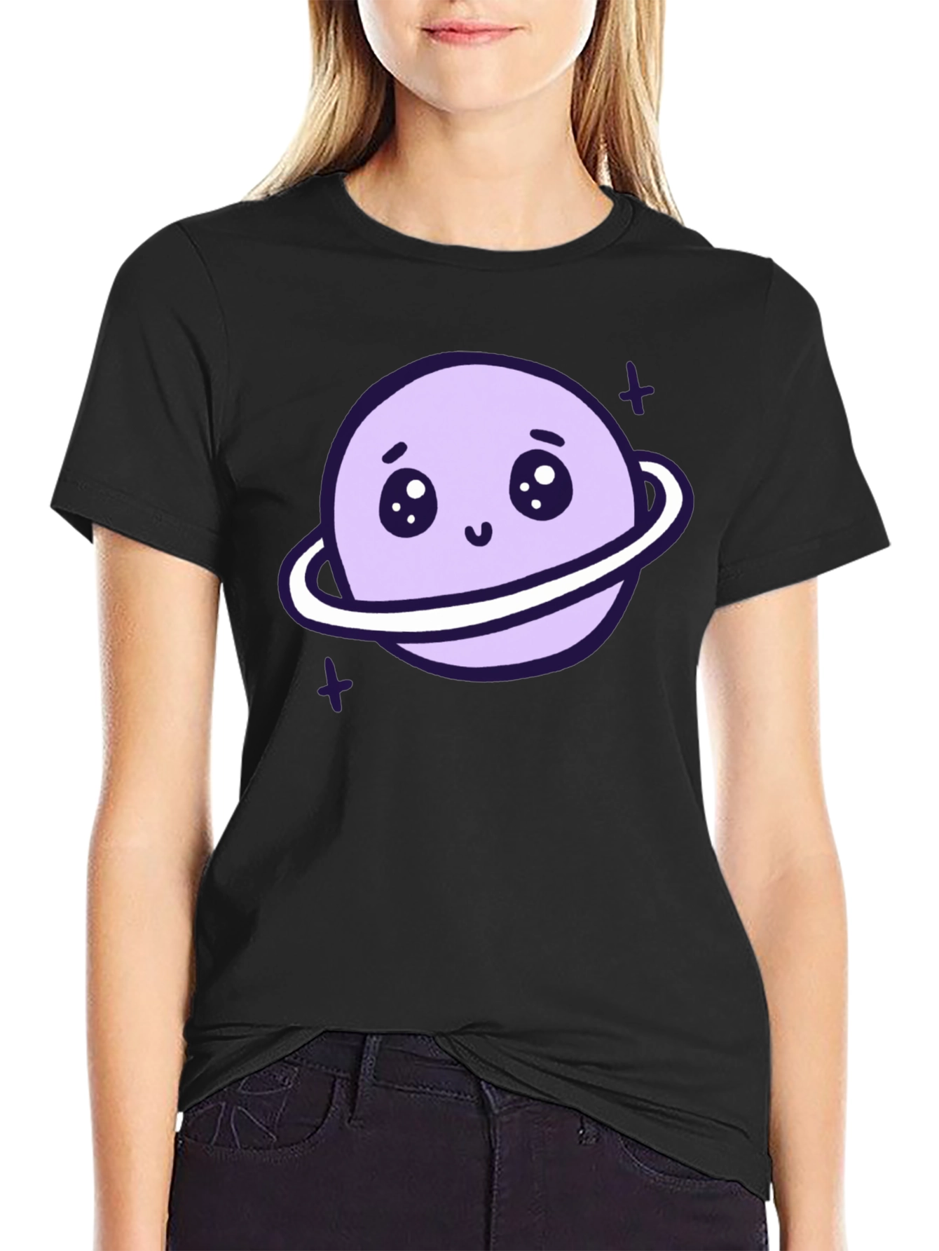 Black Cute Planet Graphic T-Shirt - Black view 2