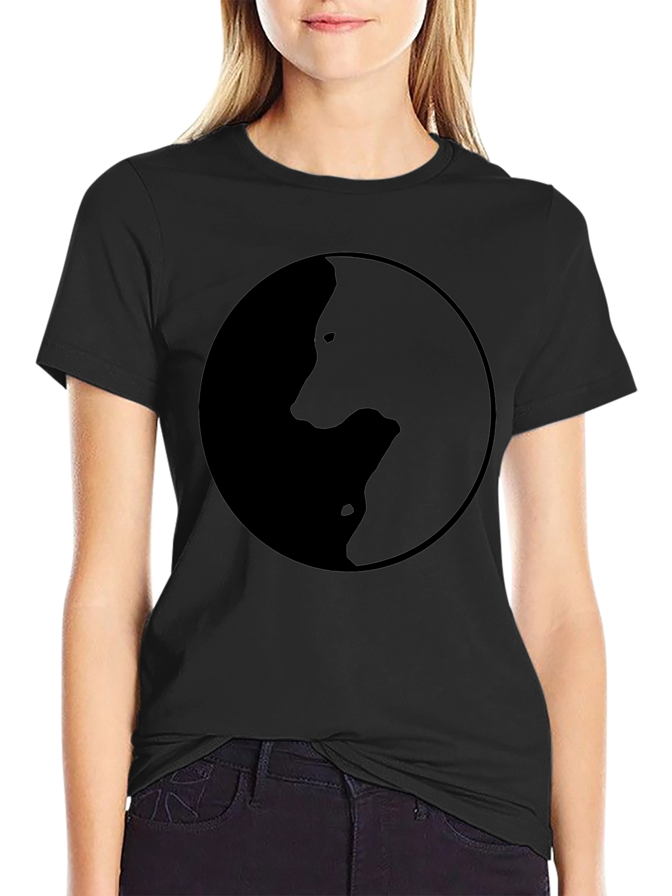 Black Yin Yang Wolves Graphic Tee - Black Crew Neck T-Shirt view 2