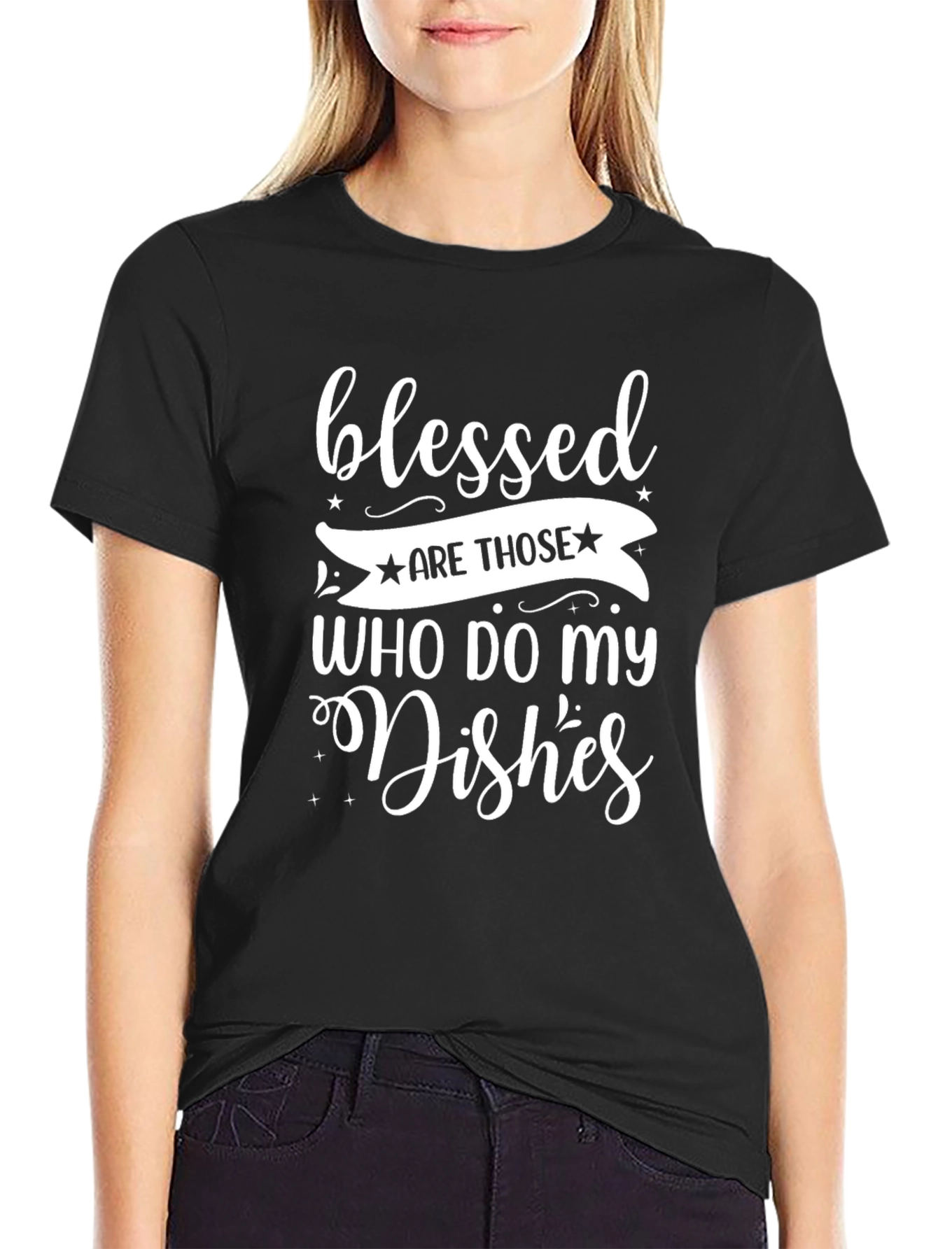 Black Blessed Are Those Who Do My Dishes Graphic T-Shirt view 2