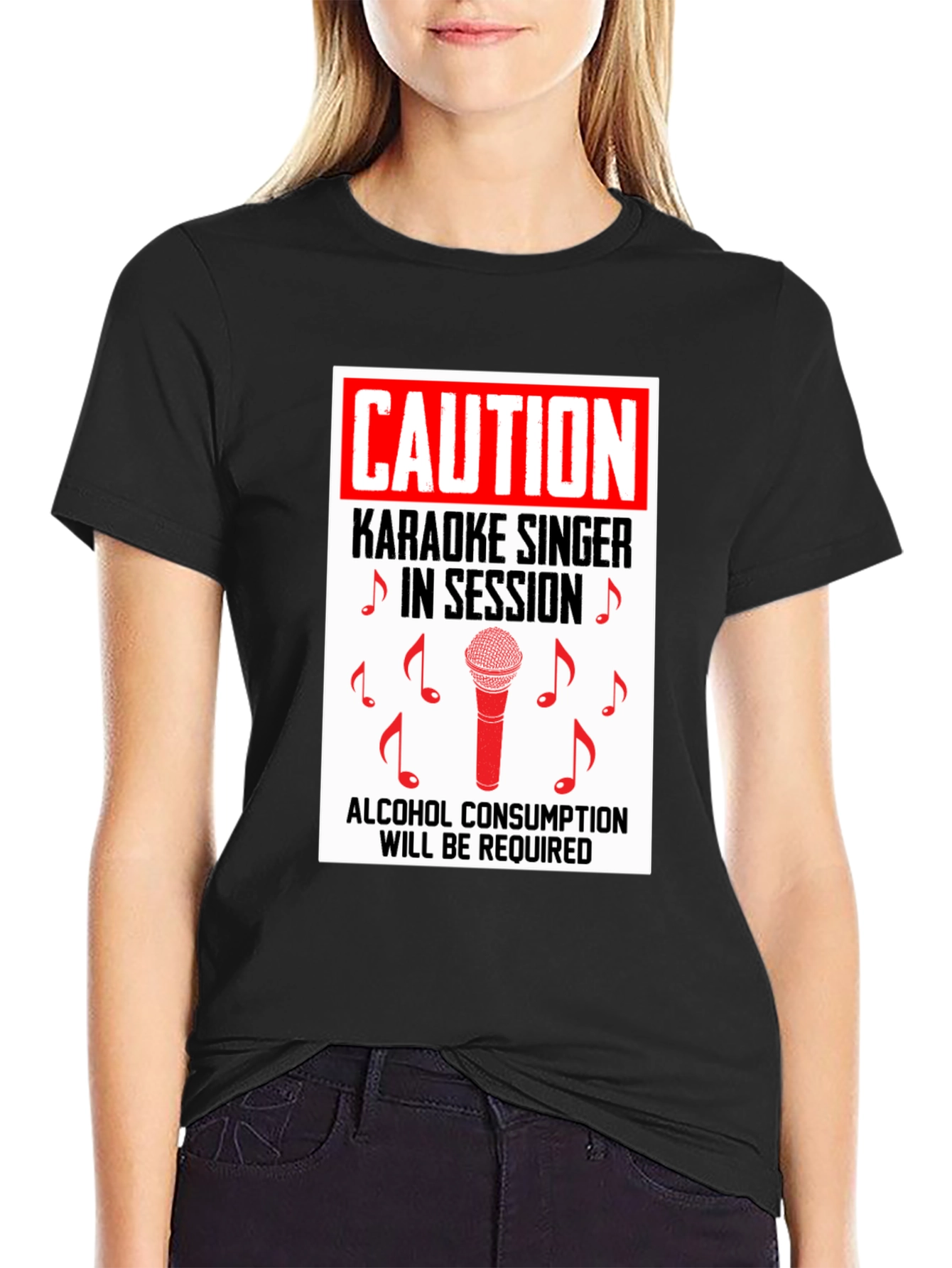 Black Karaoke Singer Caution T-Shirt view 2