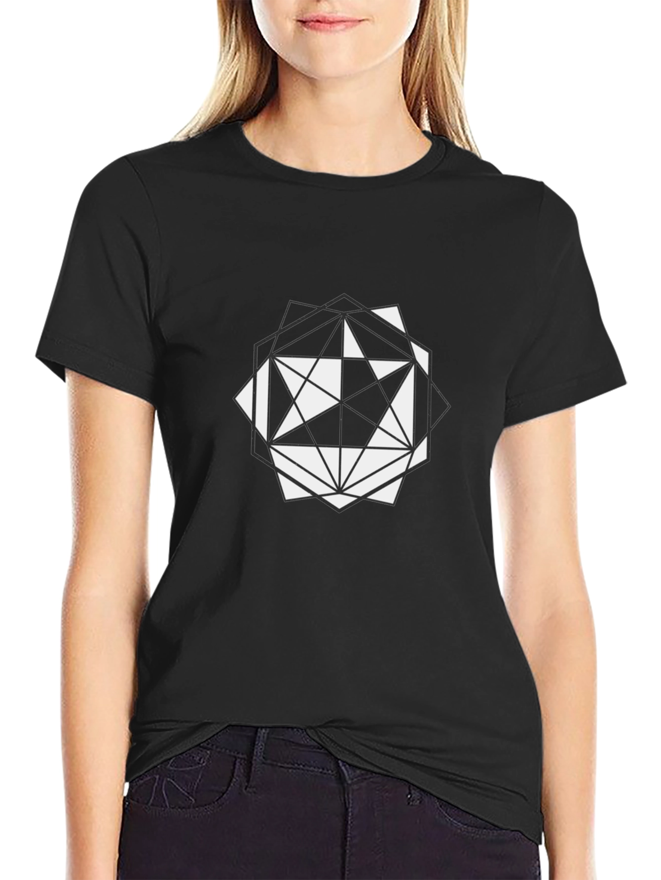 Black Geometric Starburst Graphic Tee - Modern Black T-Shirt view 2
