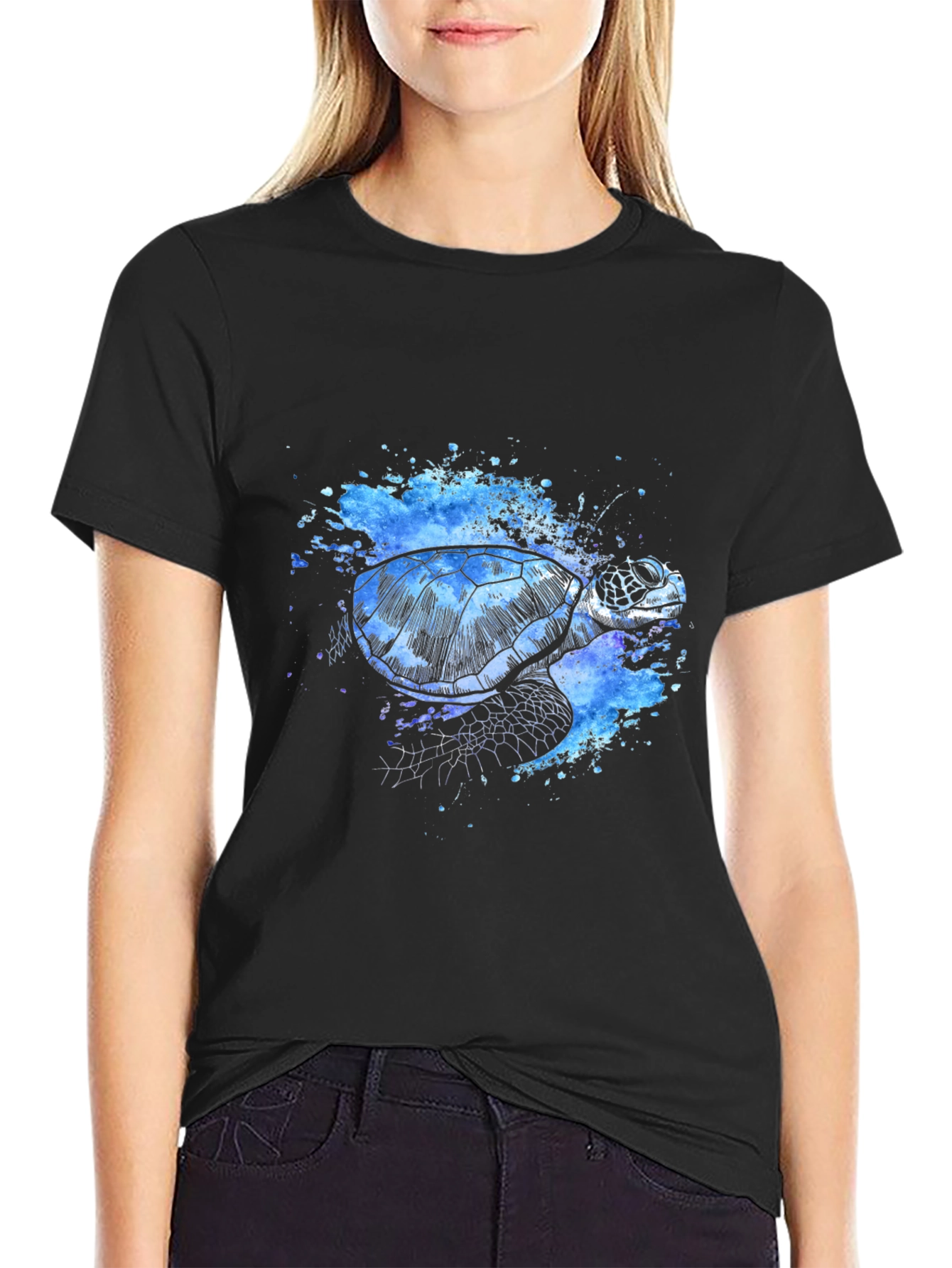 Black Turtle Splash T-Shirt - Unique Artistic Design view 2