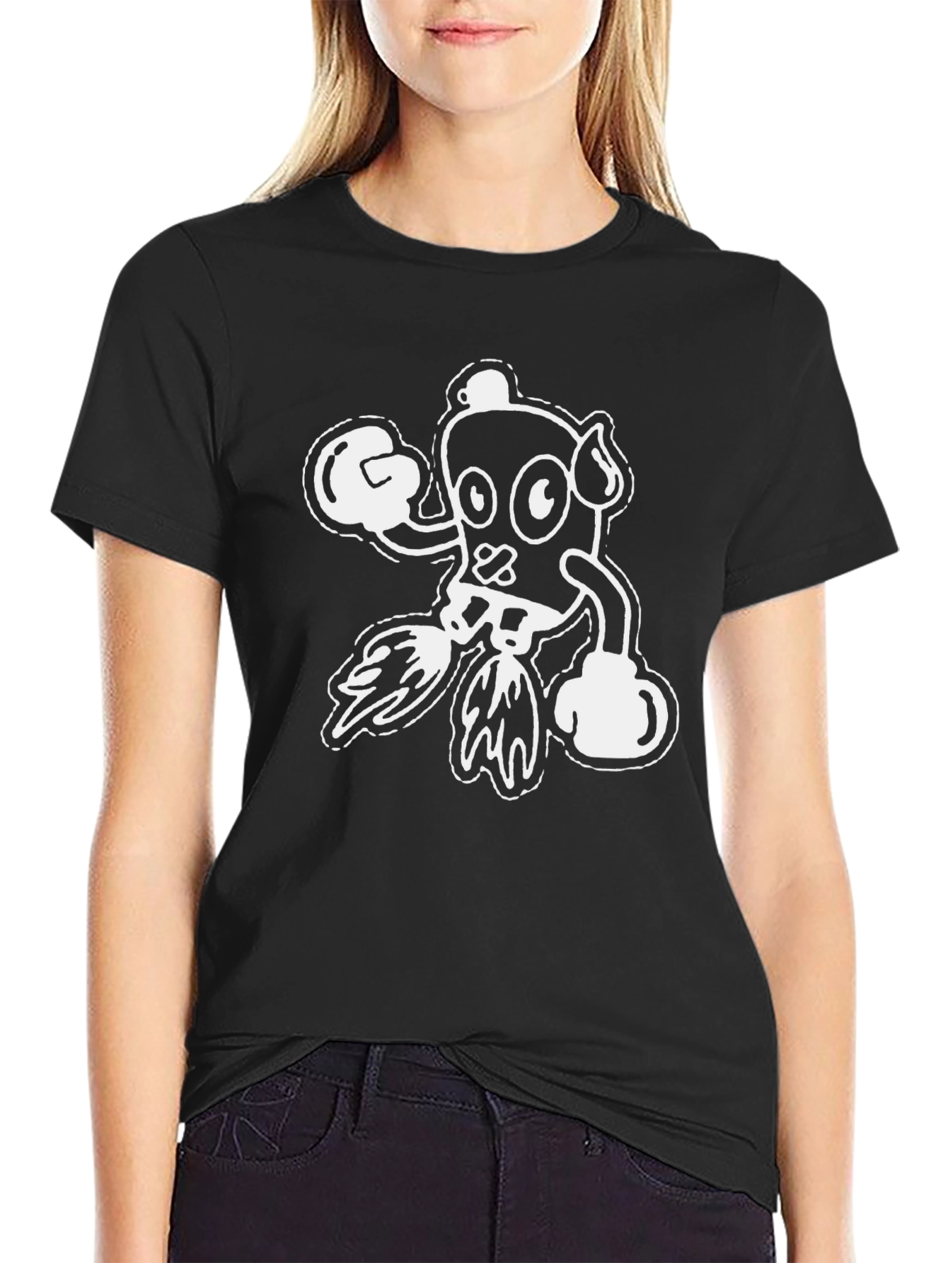 Black Cartoon Boxer Graphic T-Shirt view 2