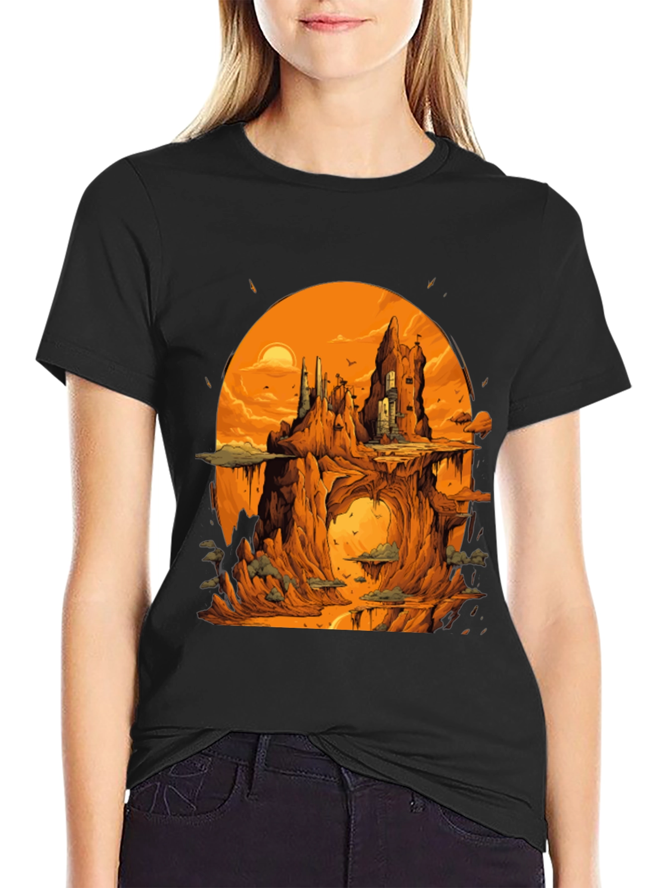 Black Fantasy Landscape Black Graphic Tee view 2