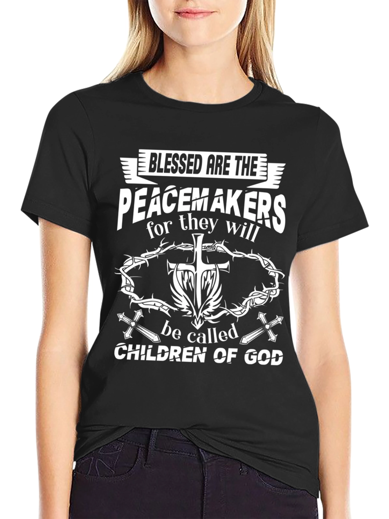 Black Blessed Are The Peacemakers Graphic Tee view 2