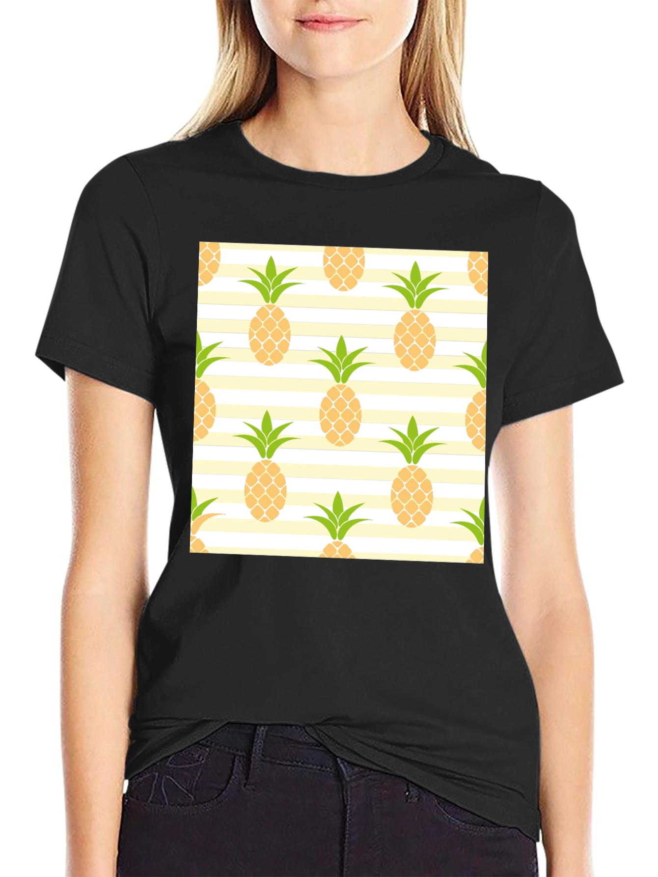 Black Pineapple Print Men's Tee view 2