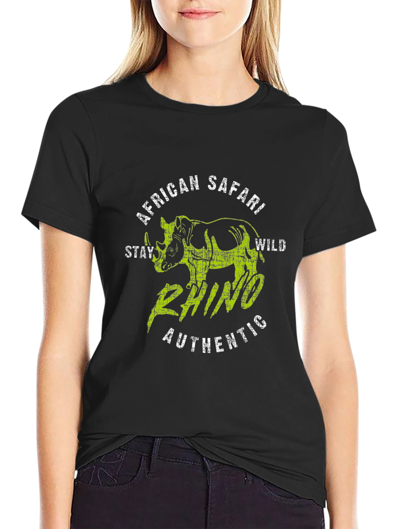 Black African Safari Rhino Graphic T-Shirt - Stay Wild view 2