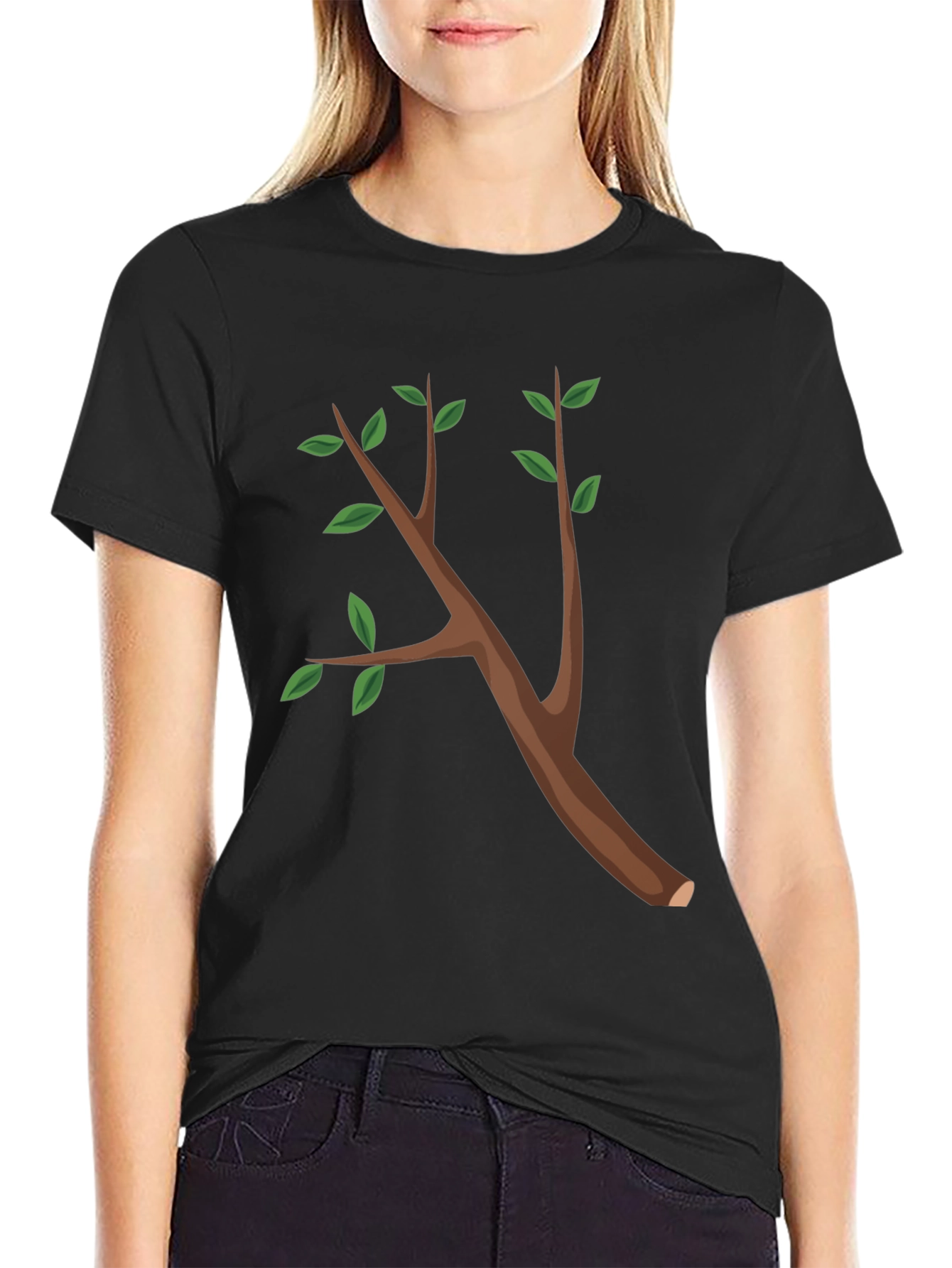 Black Nature Branch Graphic Tee - Black Cotton T-Shirt view 2