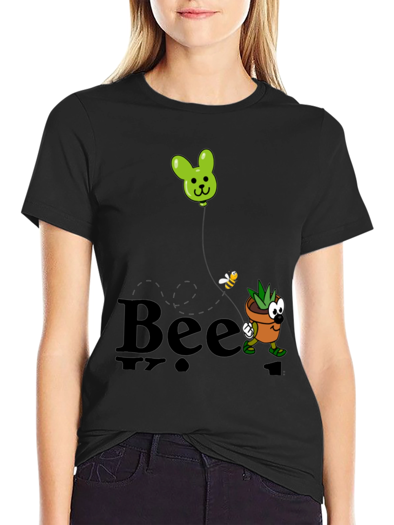 Black Bee Kind Funny Plant T-Shirt view 2