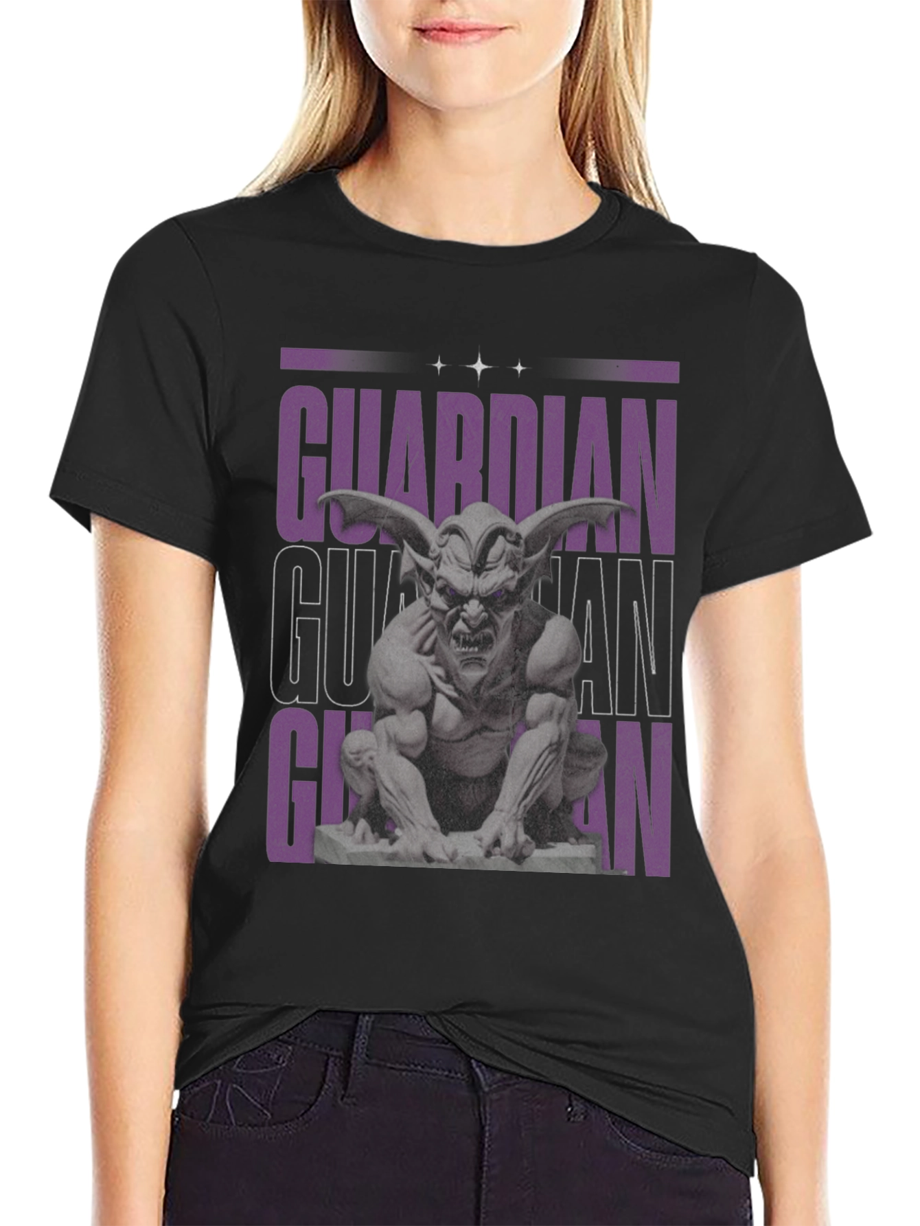 Black Guardian Gargoyle Graphic Tee - Black Cotton view 2