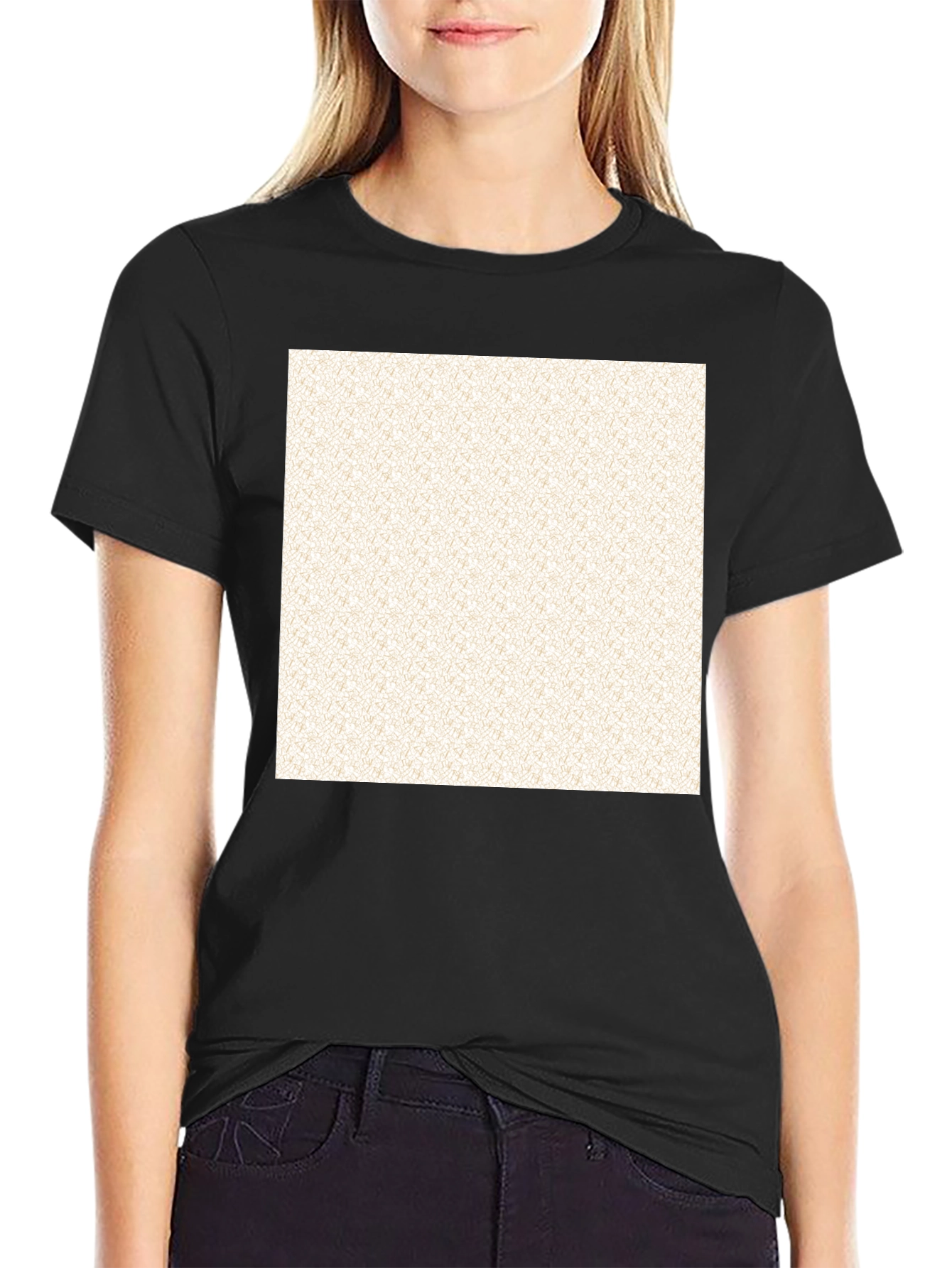 Black Men's Black Crew Neck T-Shirt with Pattern view 2