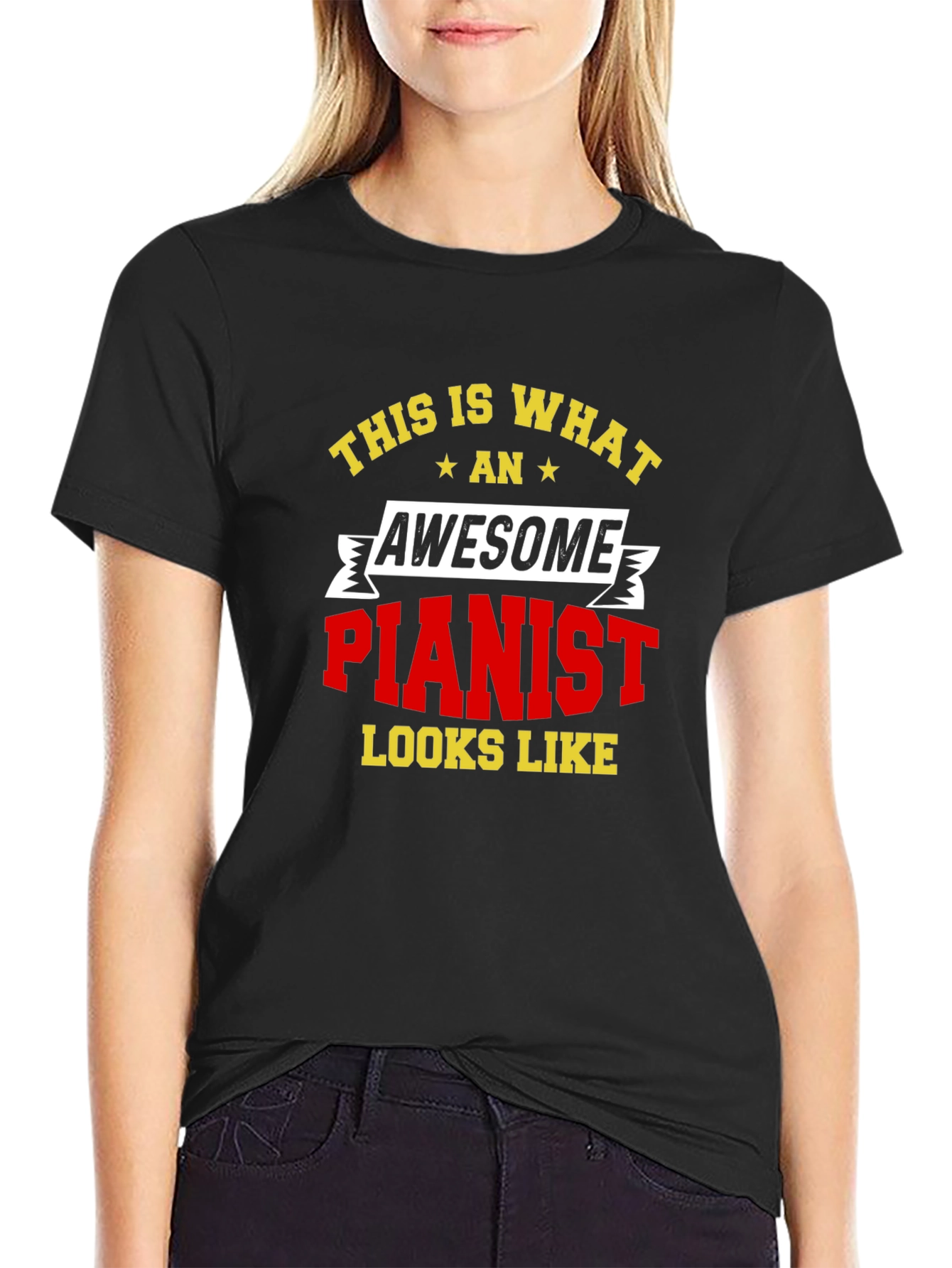 Black Awesome Pianist T-Shirt - Musician Tee view 2