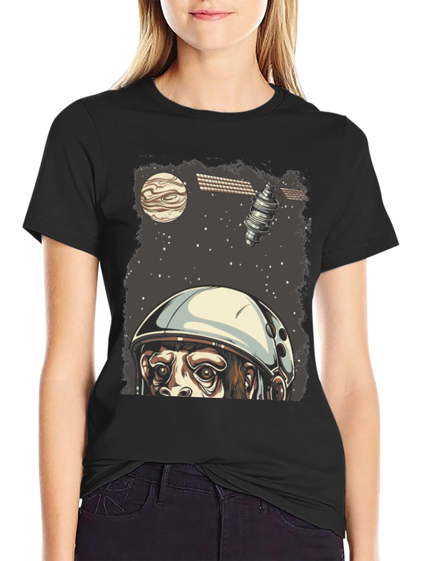 Black Astro Monkey T-Shirt - Space Adventure view 2