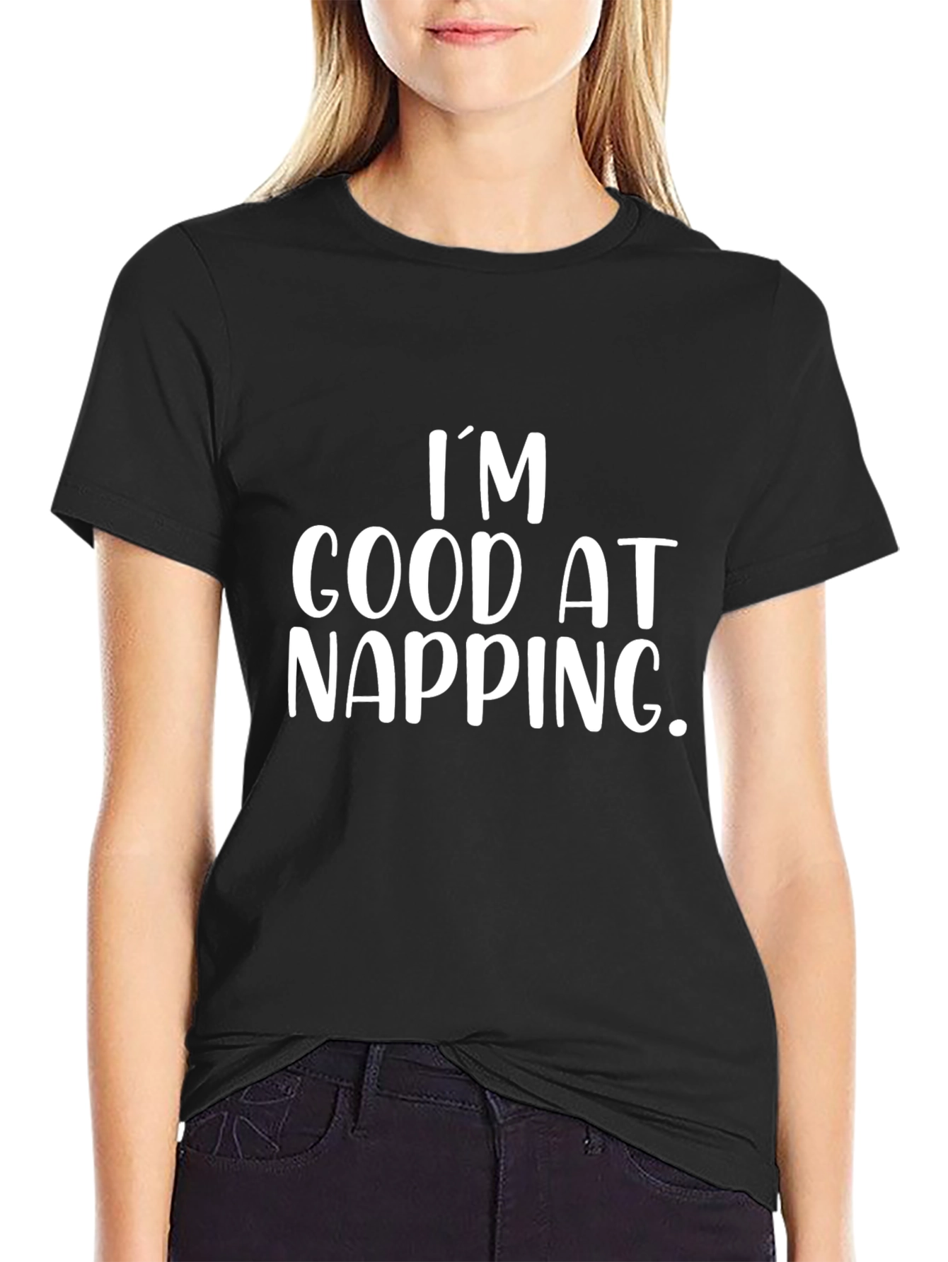 Black I'm Good At Napping - Funny Black T-Shirt view 2