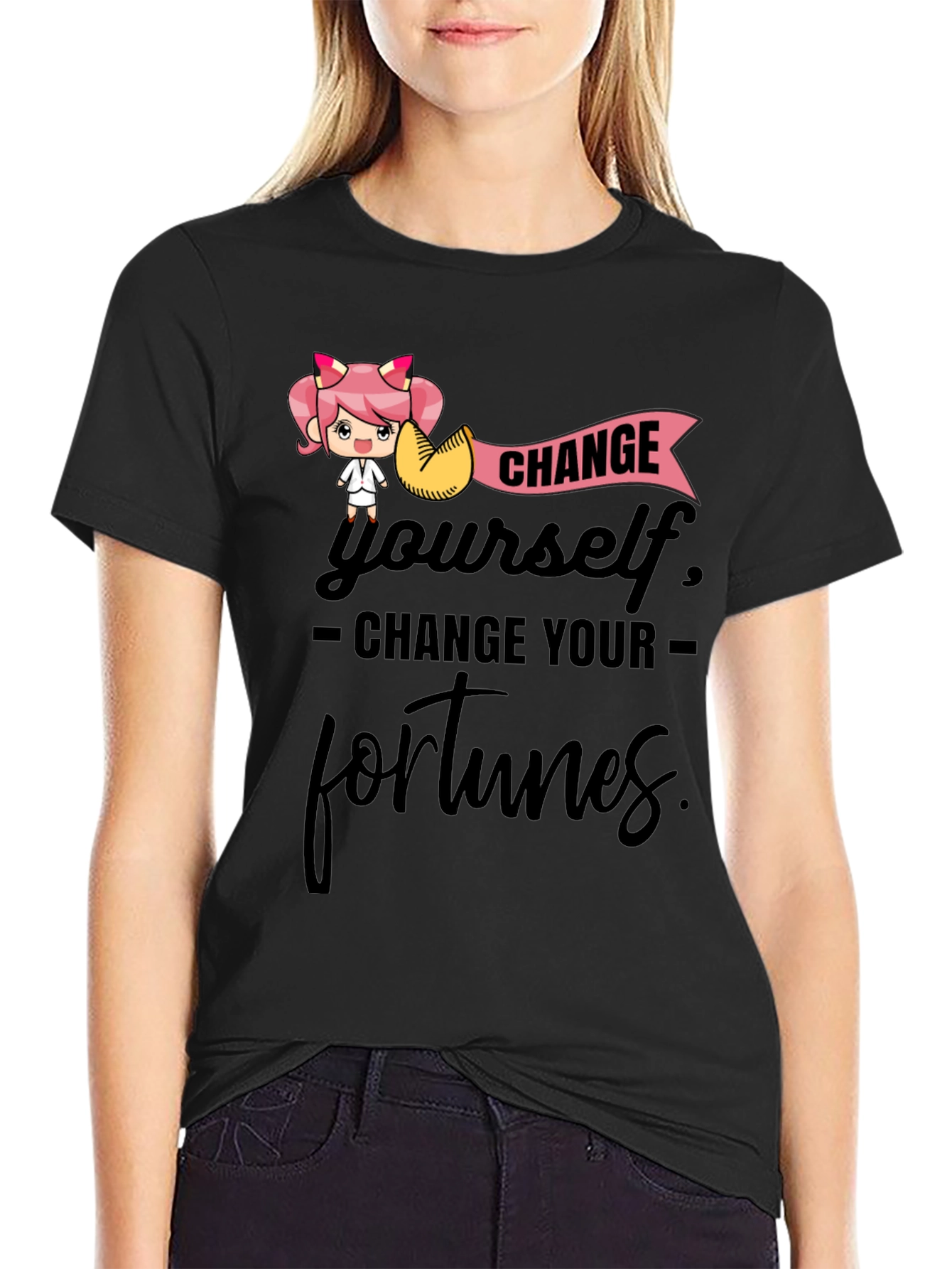 Black Change Yourself T-Shirt - Unisex Black Tee view 2