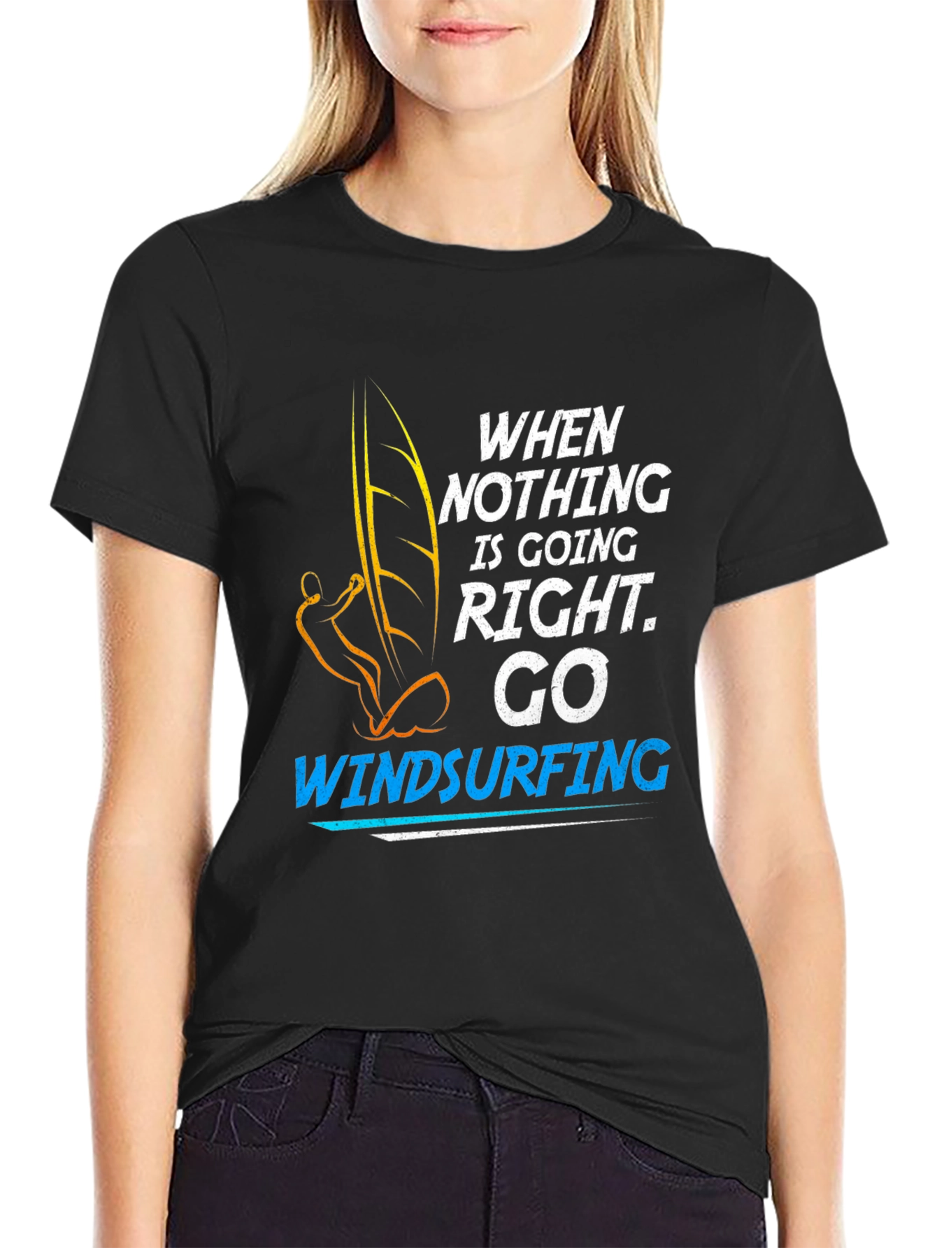 Black Windsurfing T-Shirt: When Nothing is Going Right, Go Windsurfing view 2