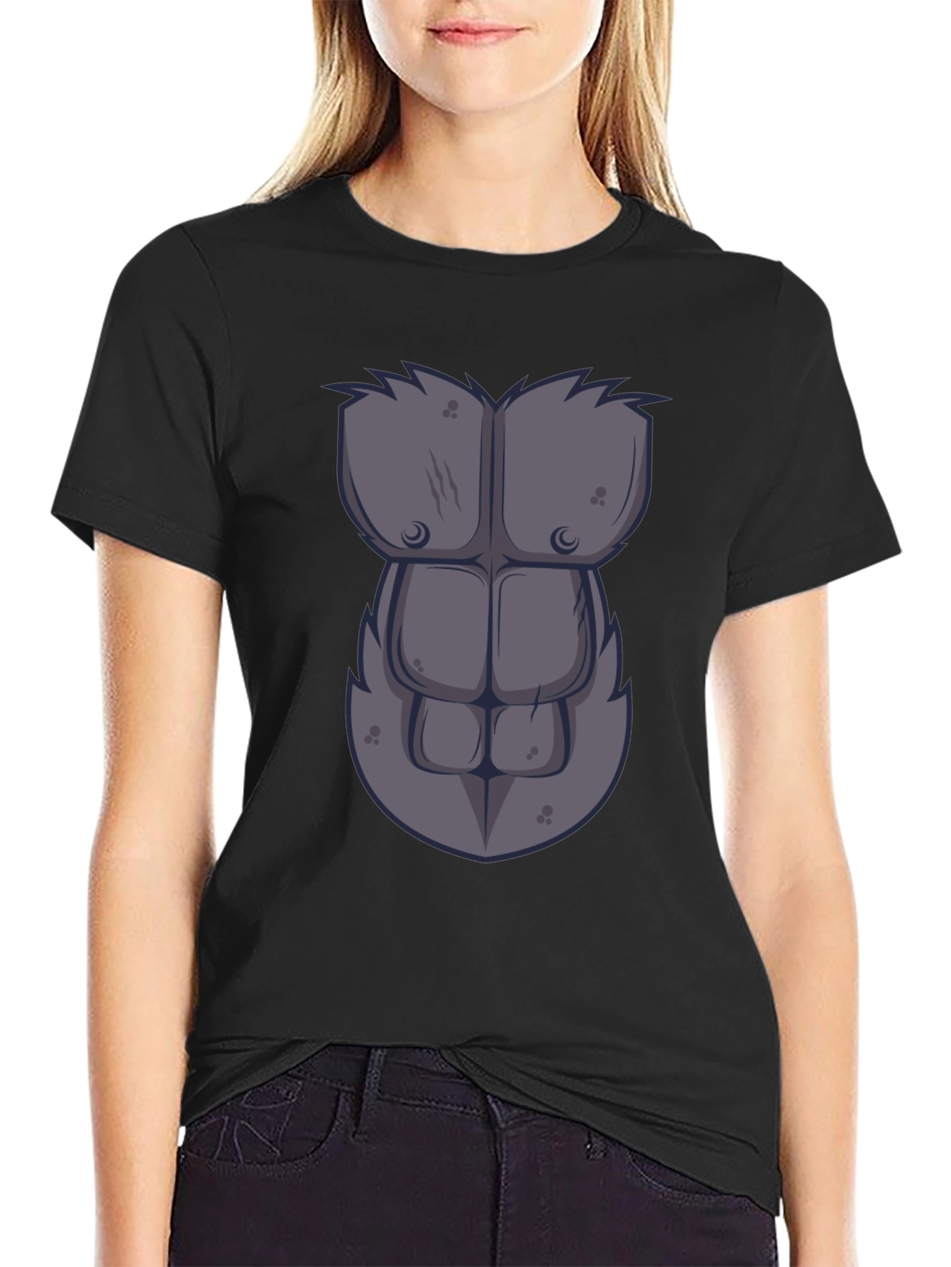 Black Gorilla Chest Graphic Tee - Novelty Muscle Shirt view 2