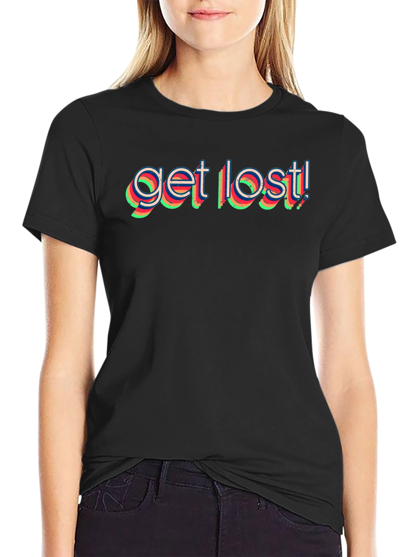 Black Get Lost Graphic Tee - Black Cotton T-Shirt view 2