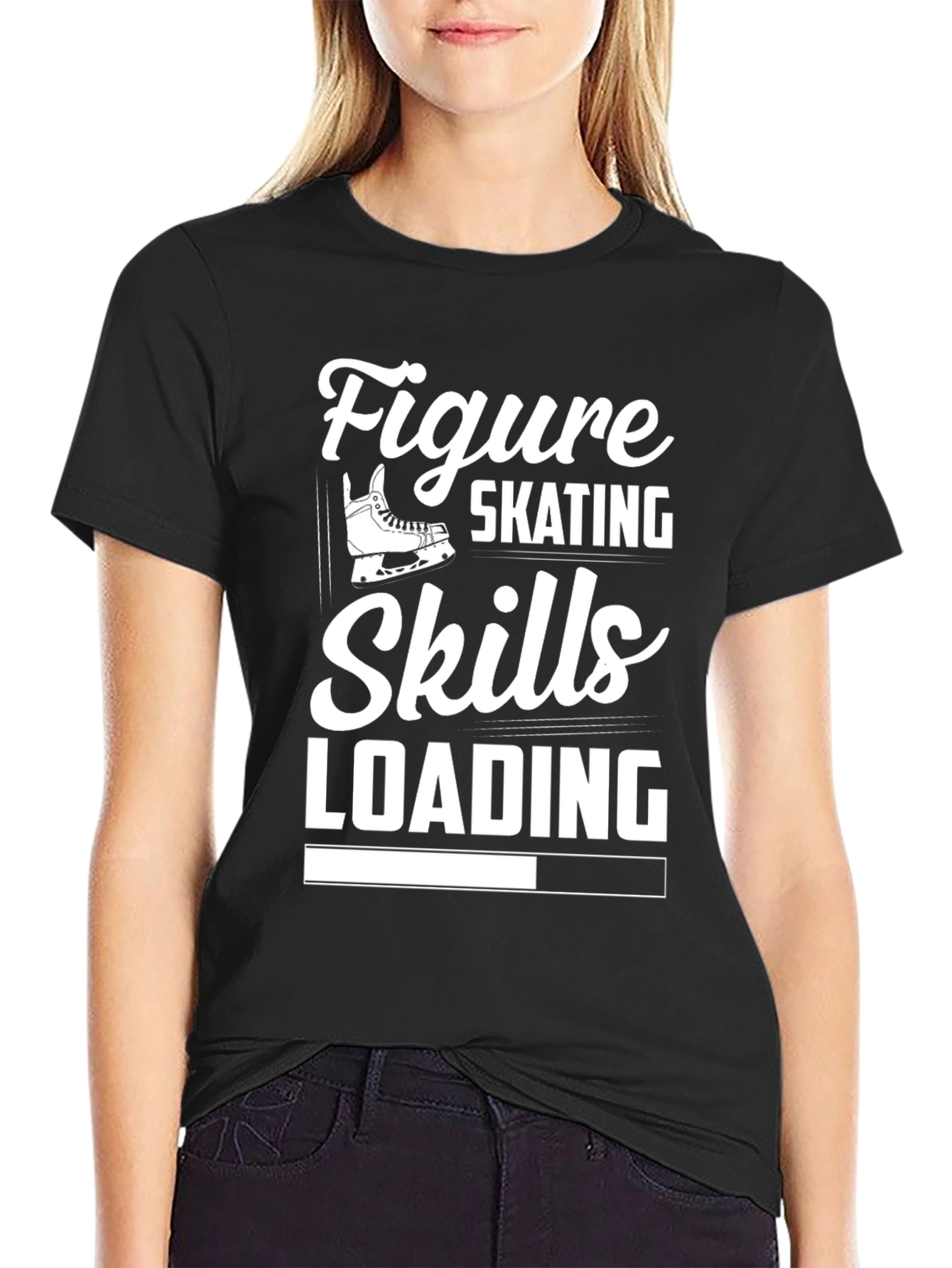 Black Figure Skating Skills Loading T-Shirt - Black view 2