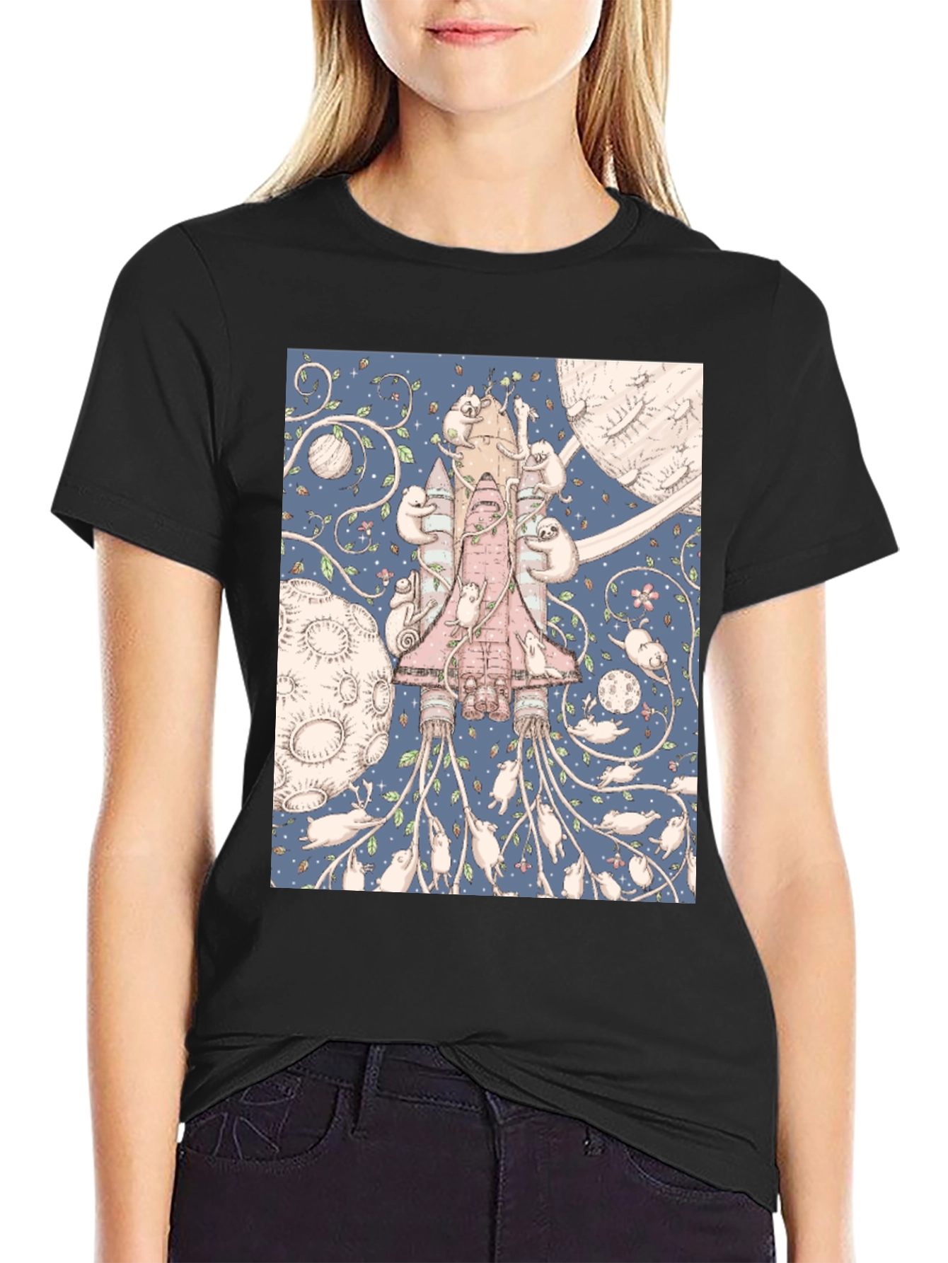 Black Space Sloth T-Shirt - Unique Graphic Tee view 2