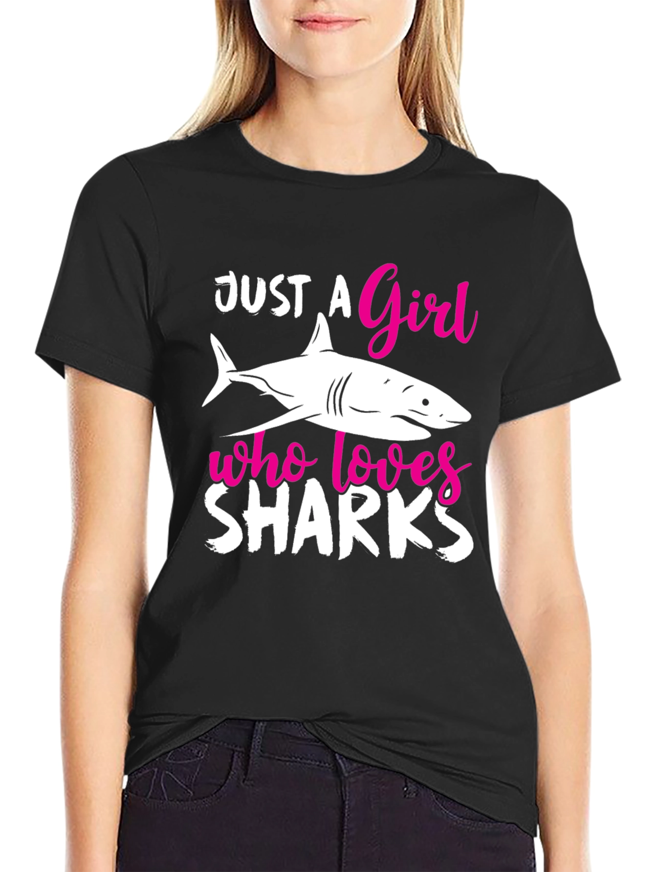 Black Just a Girl Who Loves Sharks T-Shirt view 2