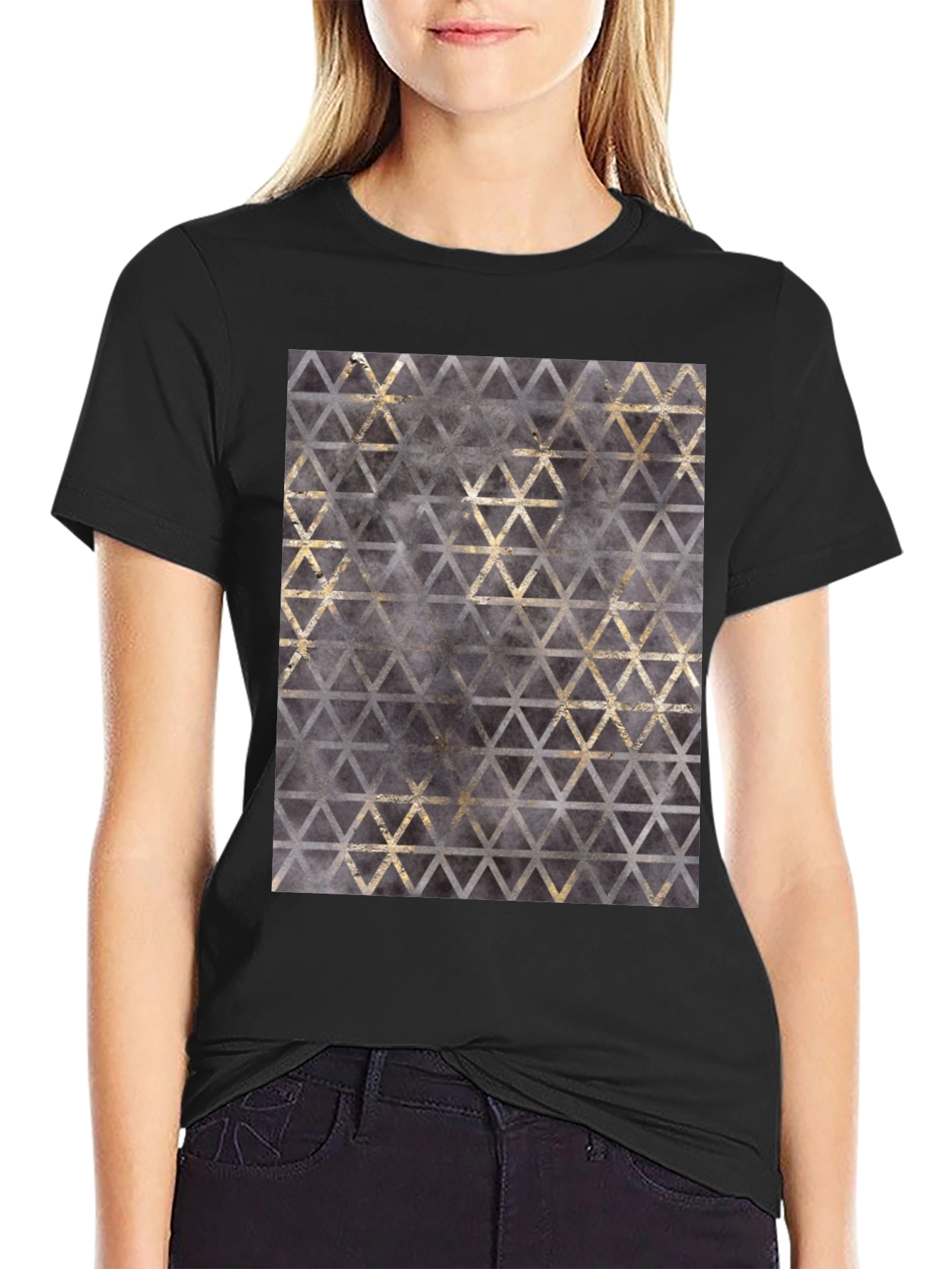 Black Geometric Triangle Print T-Shirt view 2