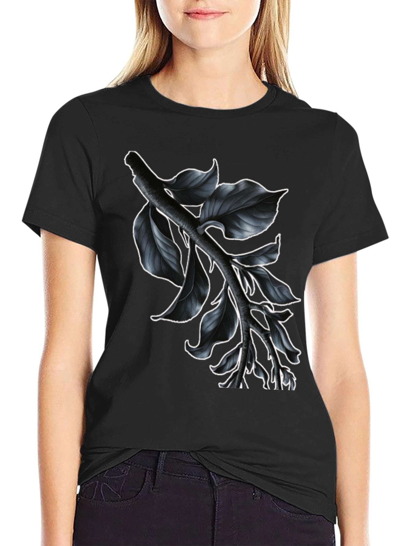 Black Botanical Branch Graphic Tee - Modern Black view 2