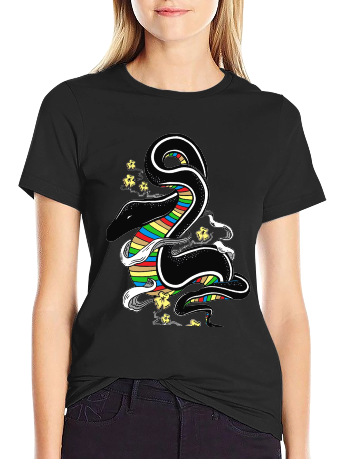 Black Rainbow Snake Graphic T-Shirt - Men's view 2