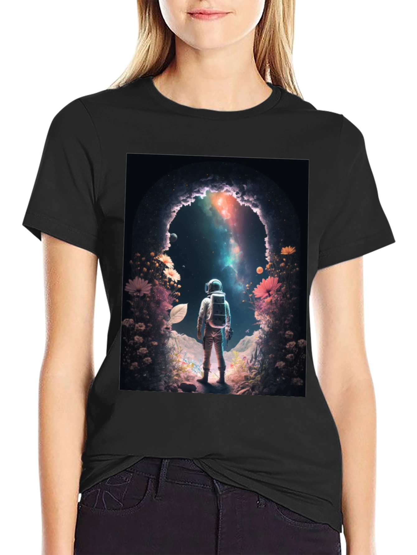 Black Astronaut Galaxy Portal Graphic Tee - Black view 2