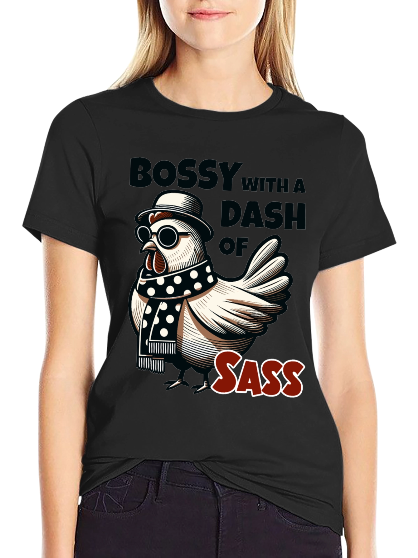 Black Bossy Sass Chicken Graphic Tee view 2