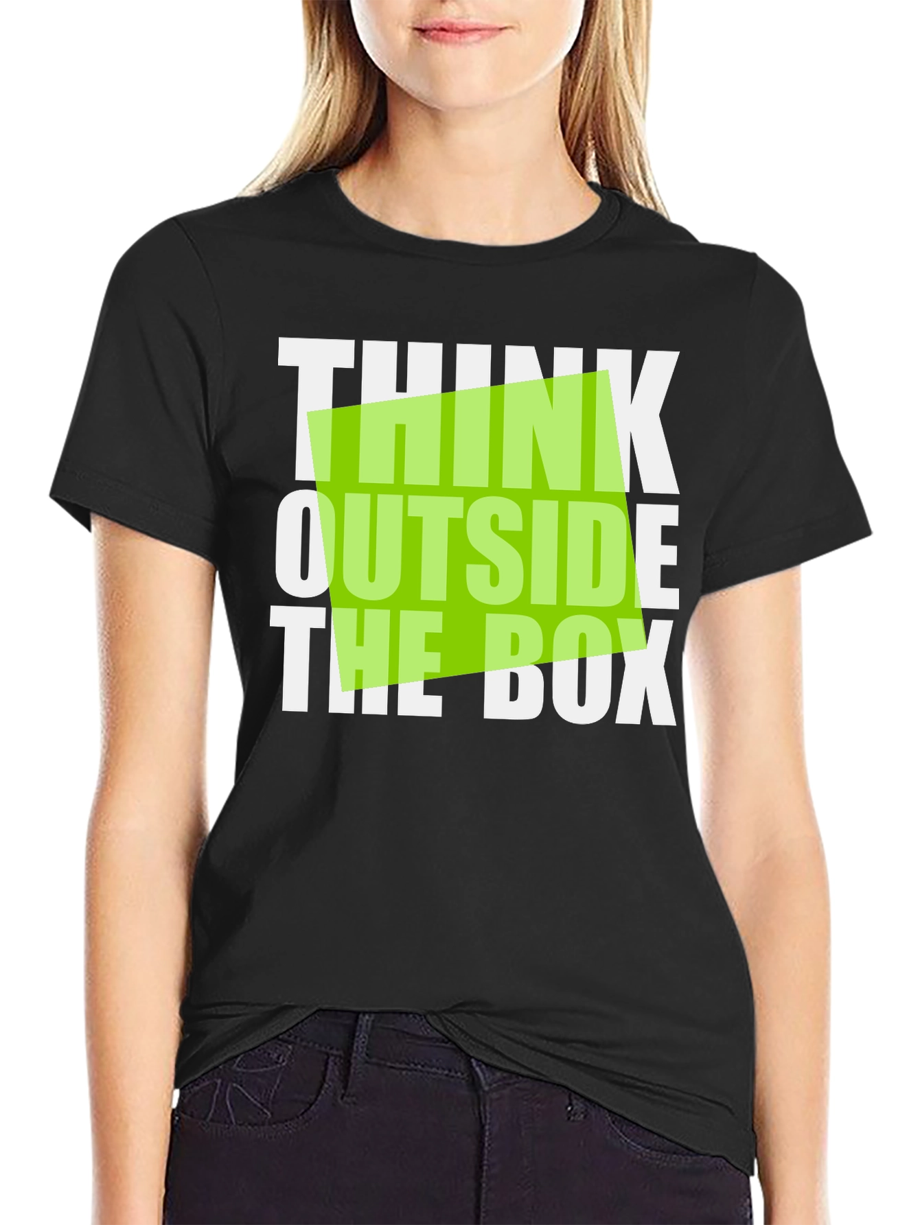 Black Think Outside the Box Graphic Tee - Black Cotton T-Shirt view 2